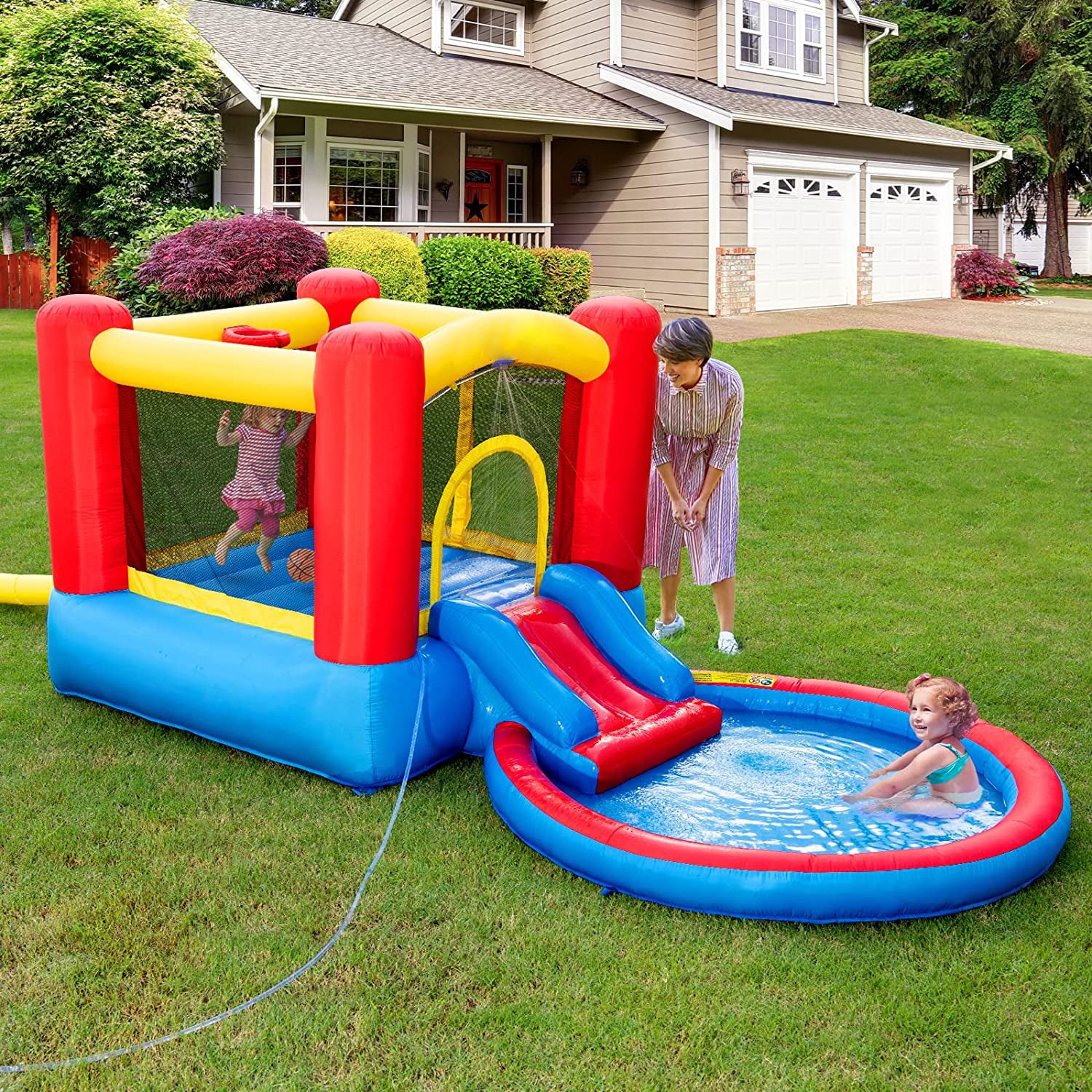 Inflatable Bounce House with Blower - Red / Green