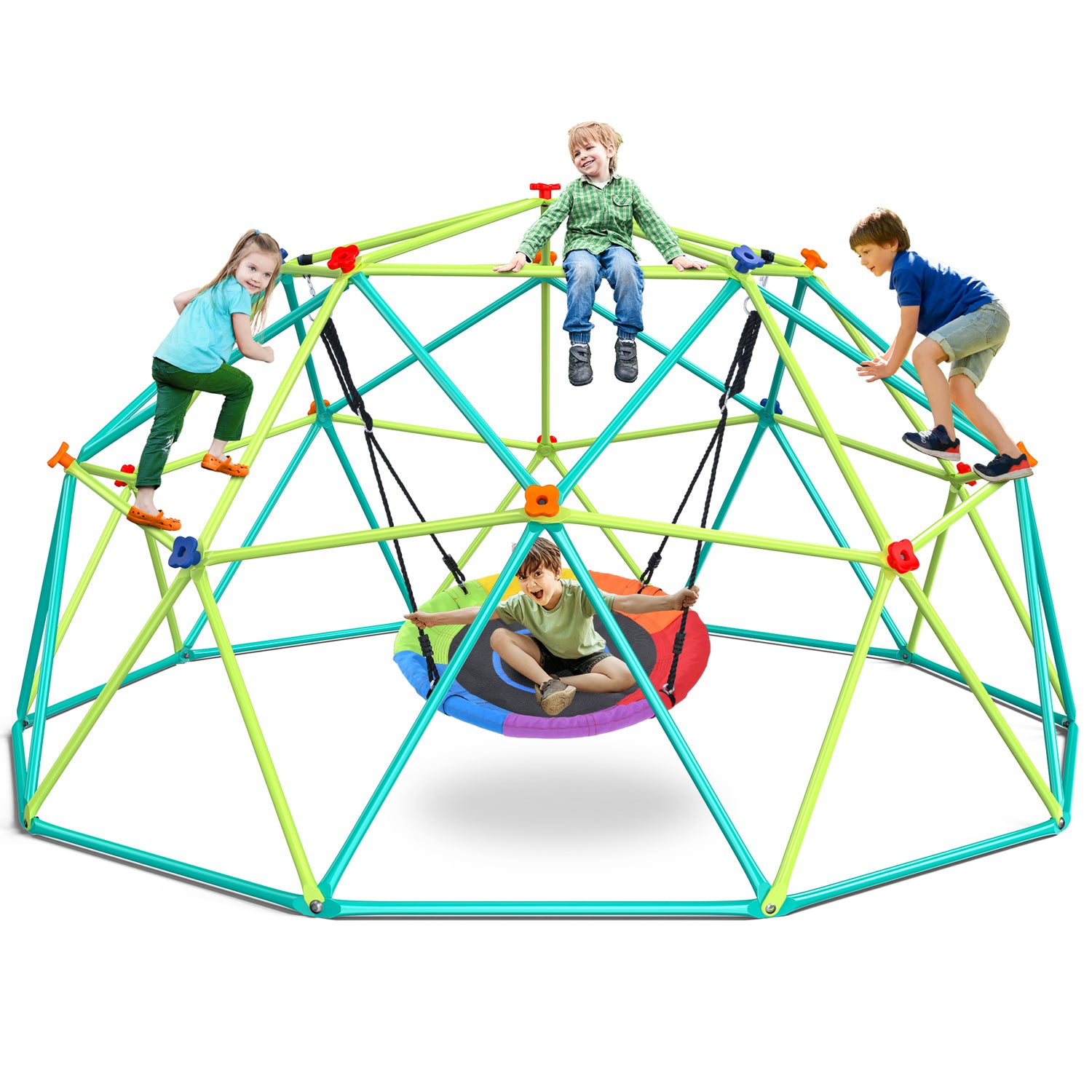 10ft Climbing Dome Swing Set with Saucer Swing, Jungle Gym for Kids Outdoor Backyard, Supports 800lbs
