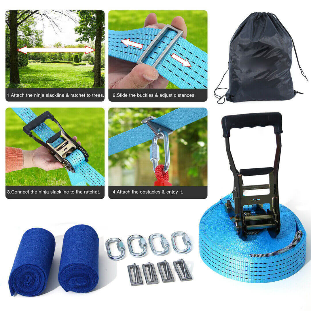 300lbs Weight Capacity 50ft Ninja Line Slackline with Tree Protectors