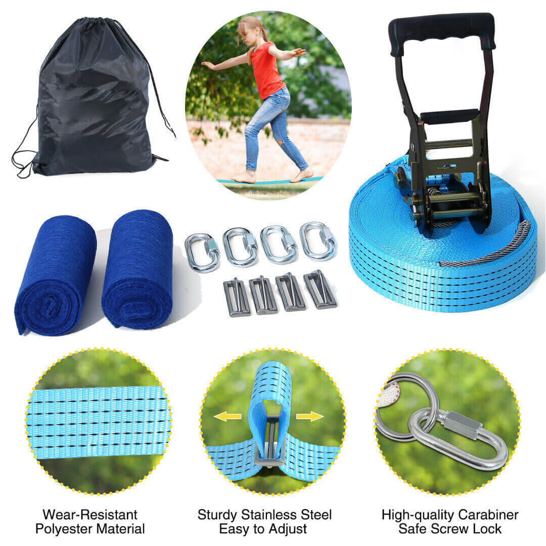 300lbs Weight Capacity 50ft Ninja Line Slackline with Tree Protectors