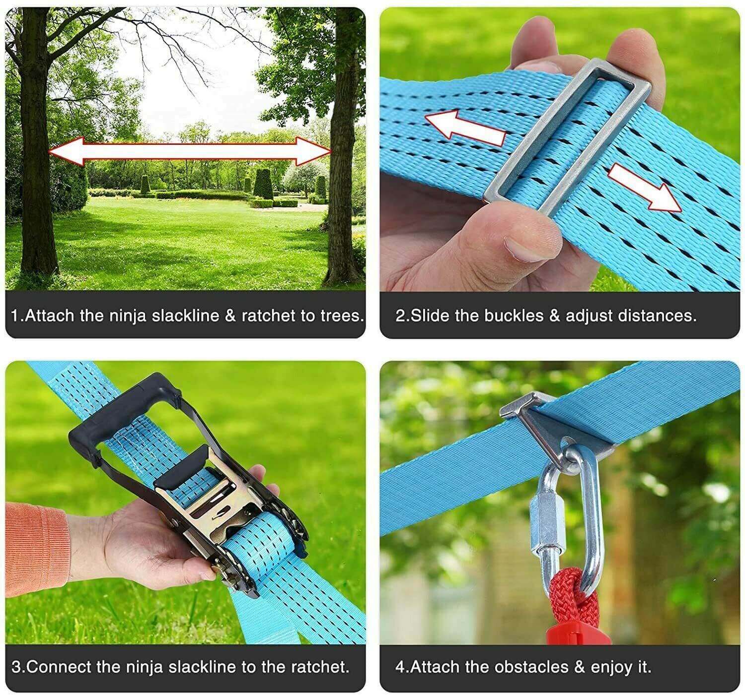 300lbs Weight Capacity 50ft Ninja Line Slackline with Tree Protectors