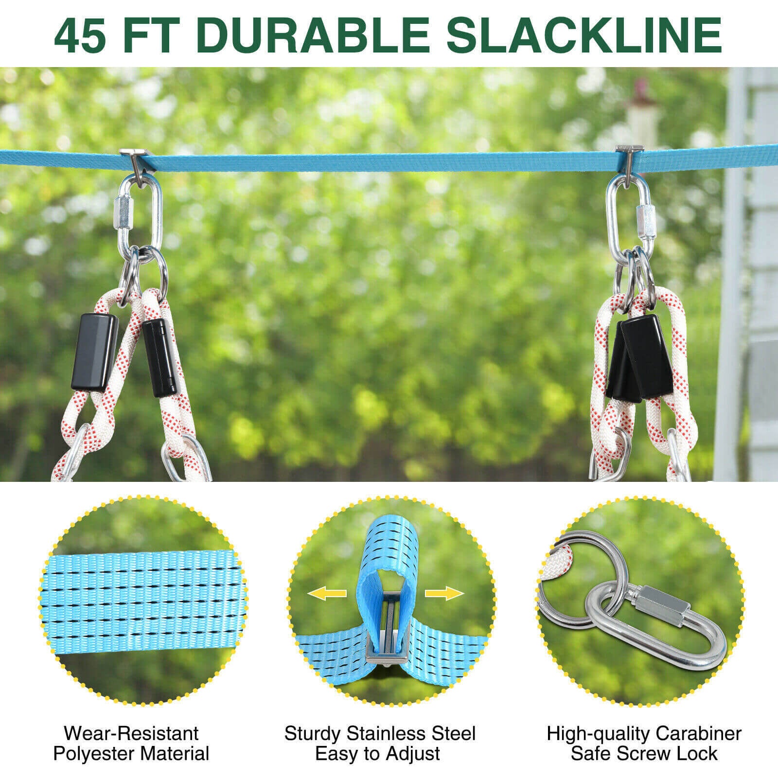 300lbs Weight Capacity 50ft Ninja Line Slackline with Tree Protectors