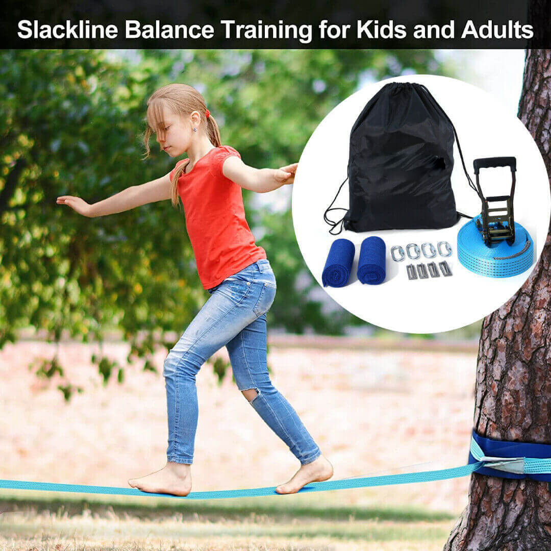 300lbs Weight Capacity 50ft Ninja Line Slackline with Tree Protectors