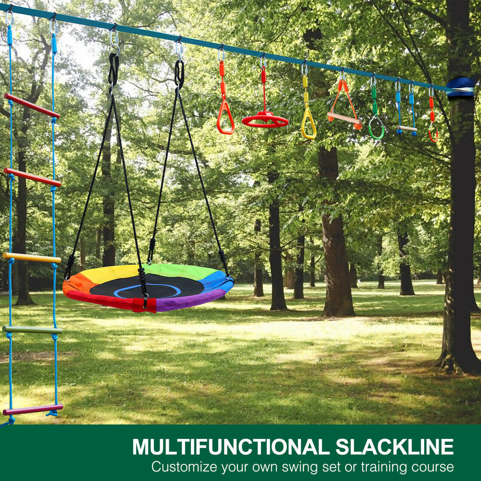 300lbs Weight Capacity 50ft Ninja Line Slackline with Tree Protectors