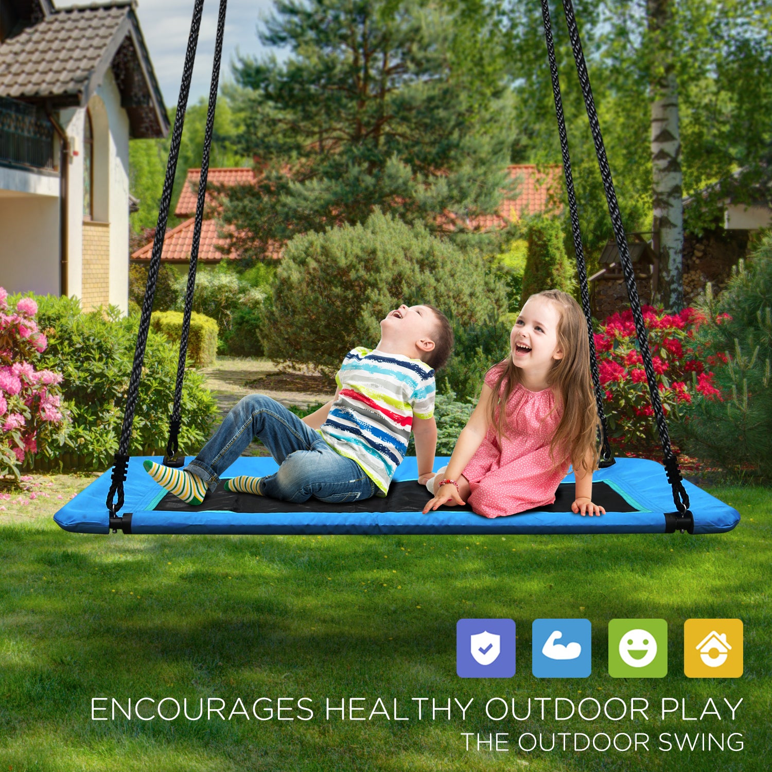 Giant 60" Flying Platform Tree Swing Spider Web Spinner Swing 700lbs Blue
