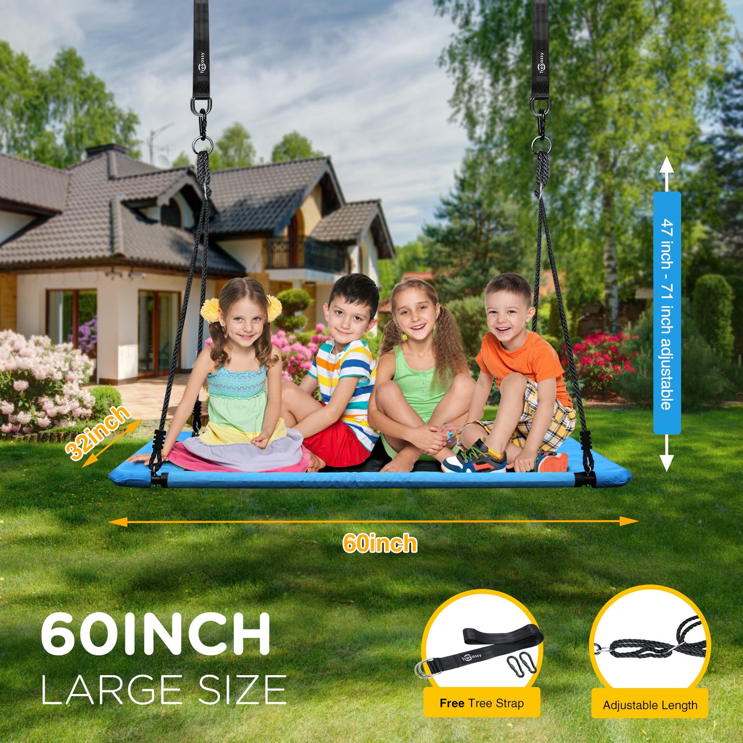 Giant 60" Flying Platform Tree Swing Spider Web Spinner Swing 700lbs Blue