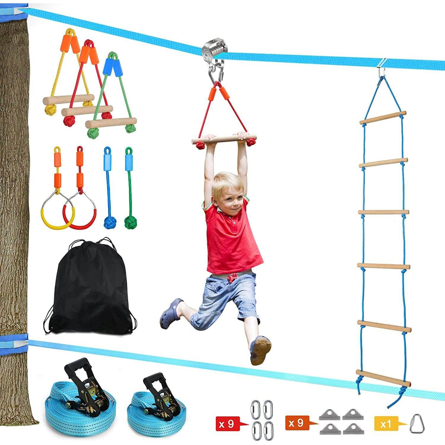 Ninja Warrior Obstacle Course 2X50ft for Kids with Pulley.