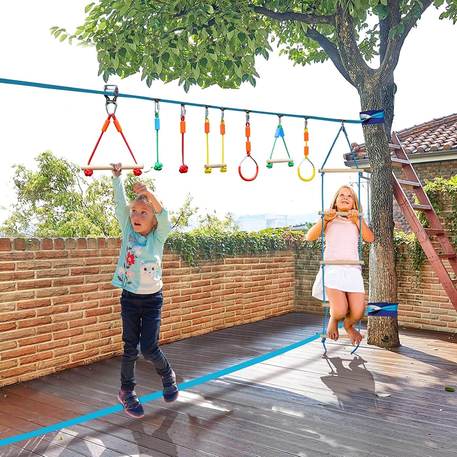 Ninja Warrior Obstacle Course 2X50ft for Kids with Pulley.