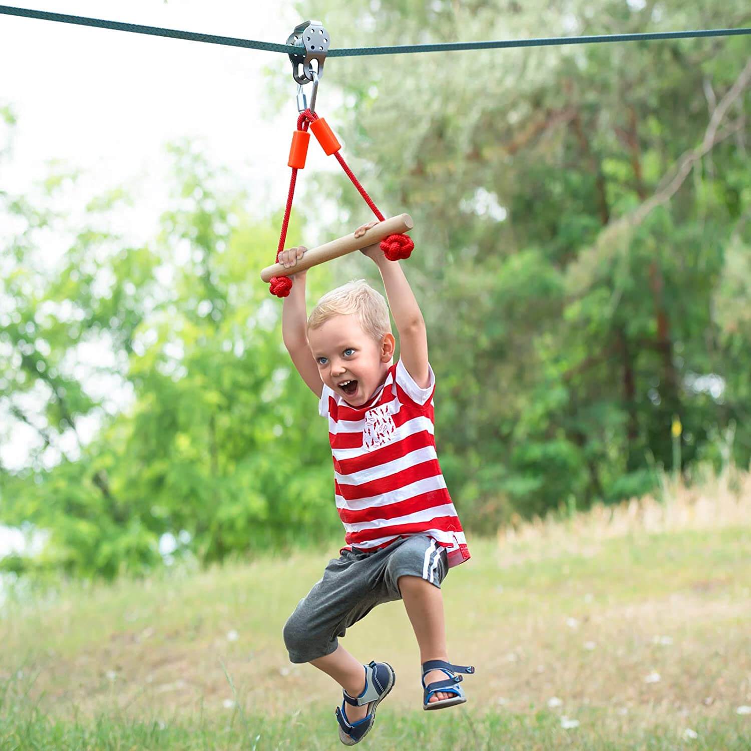 Ninja Warrior Obstacle Course 2X50ft for Kids with Pulley.