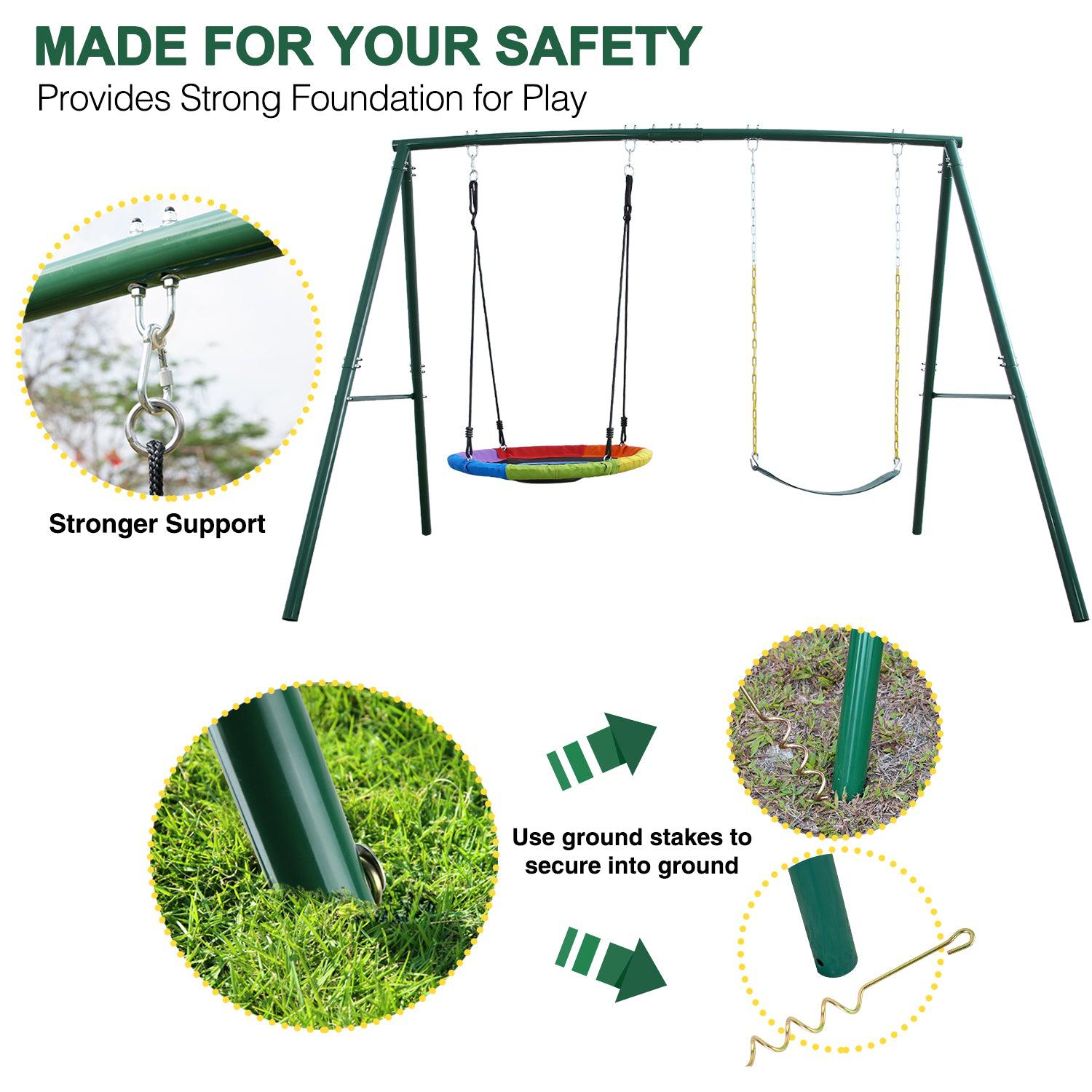 Trekassy 440lbs 2 Swing Set ( Rainbow Saucer Swing Seat+ Green Belt swing seat )