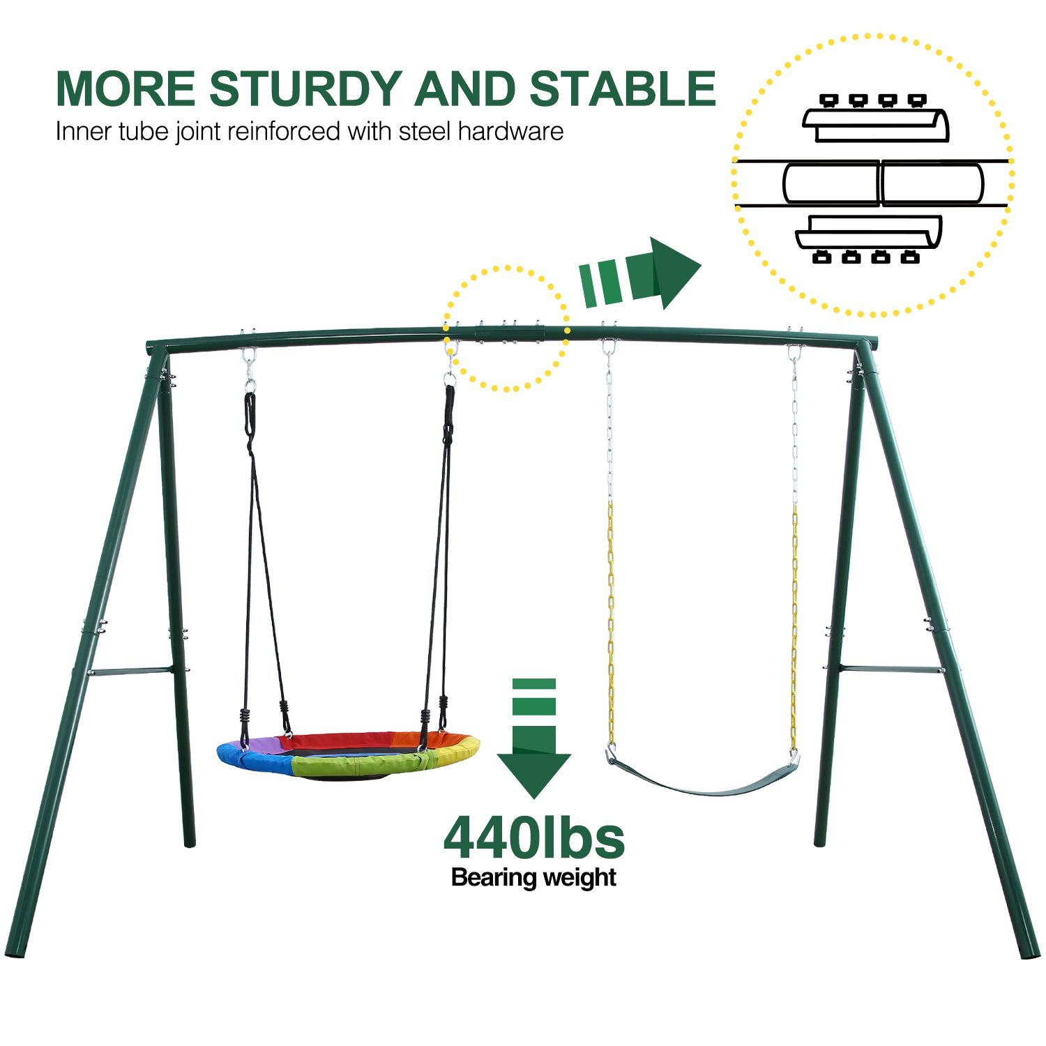 Trekassy 440lbs 2 Swing Set ( Rainbow Saucer Swing Seat+ Green Belt swing seat )