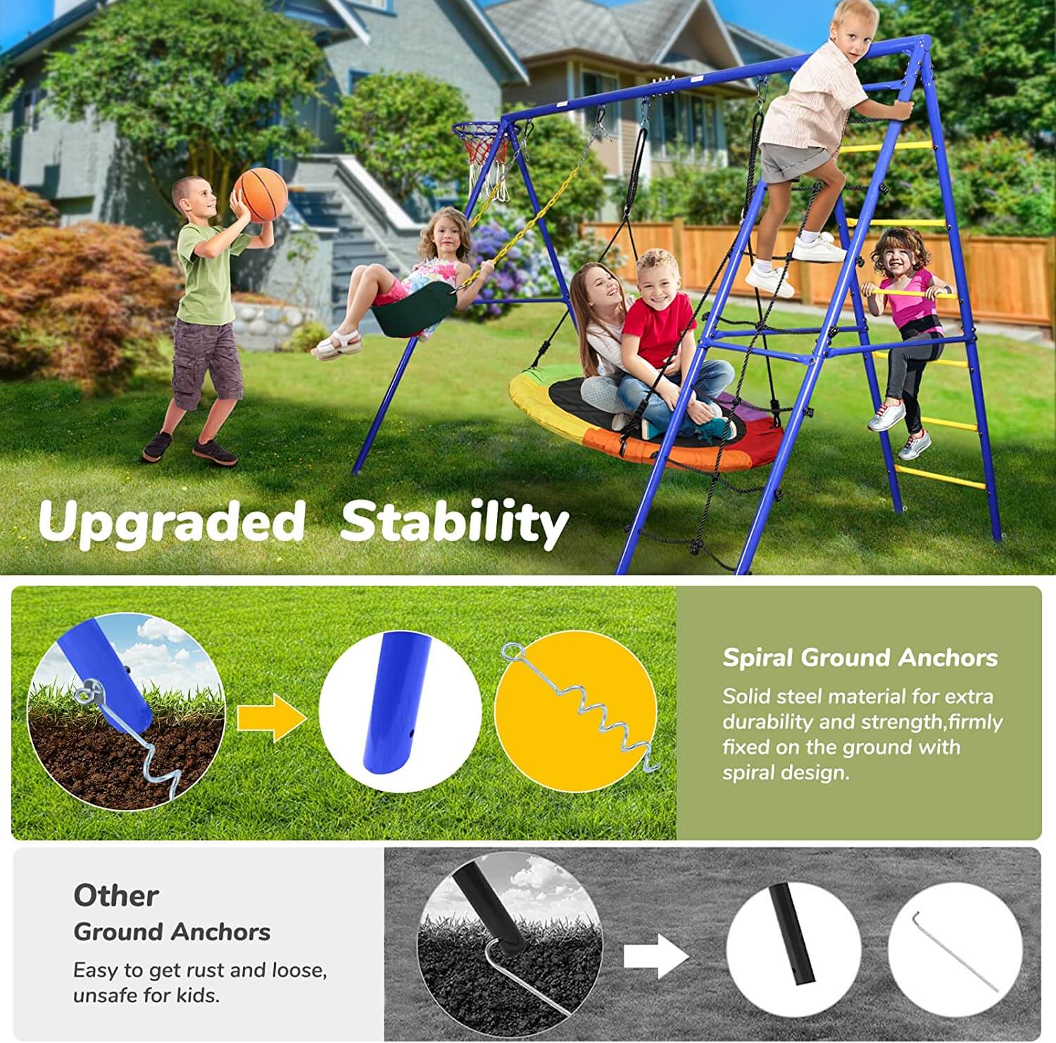 Metal Swing Sets 440lbs with Heavy Duty Swing Frame.