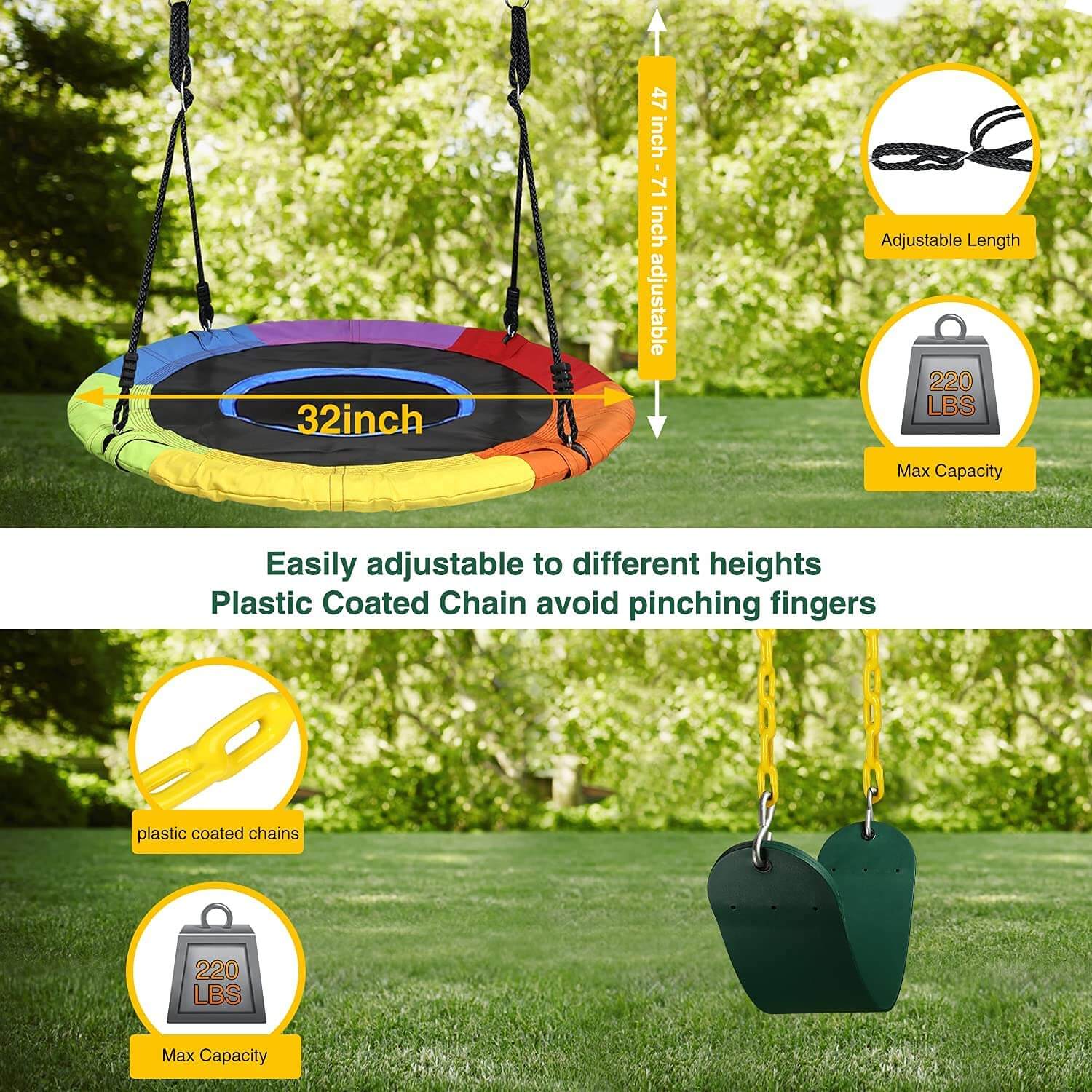 Metal Swing Sets 440lbs with Heavy Duty Swing Frame.