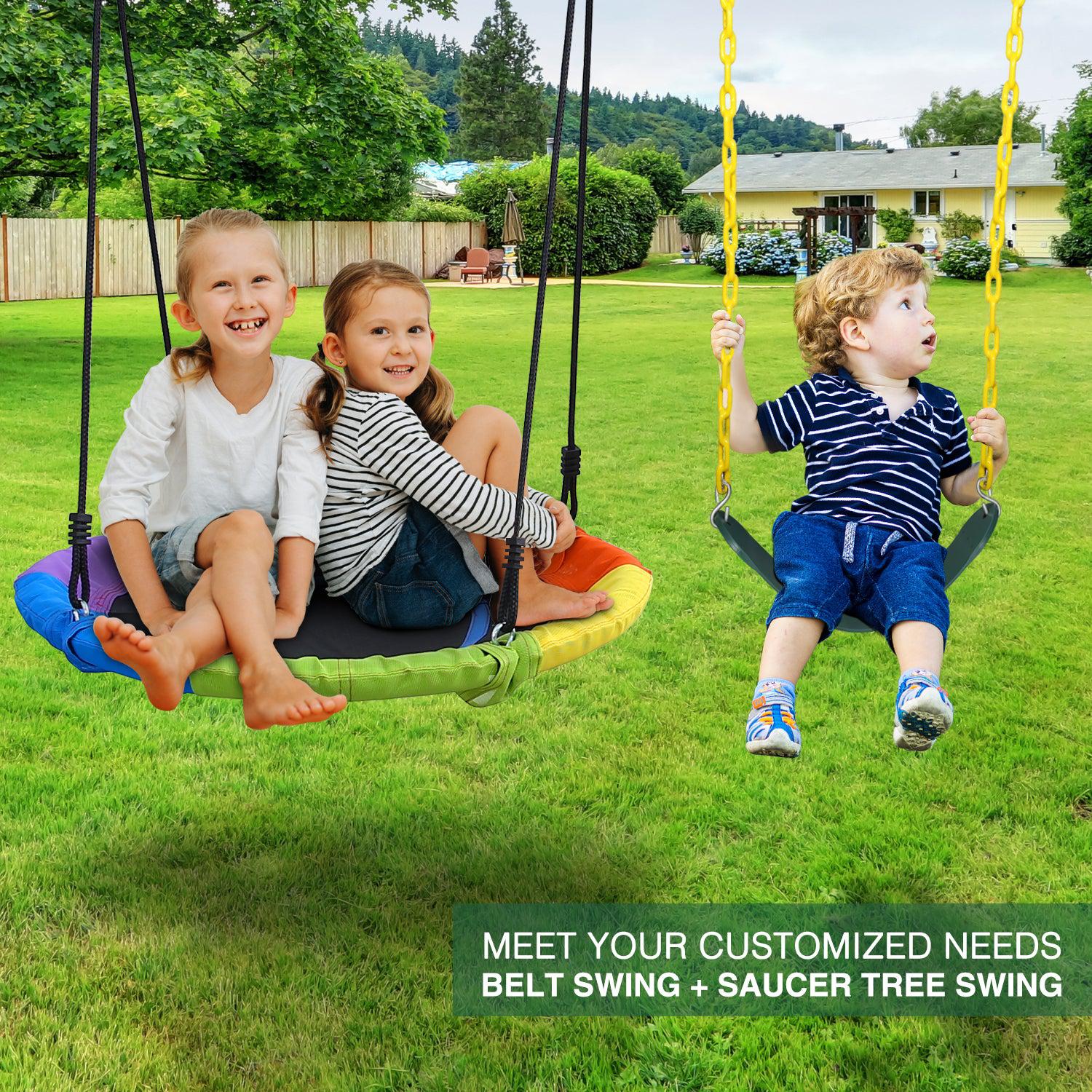 Trekassy 440lbs 2 Swing Set ( Rainbow Saucer Swing Seat+ Green Belt swing seat )