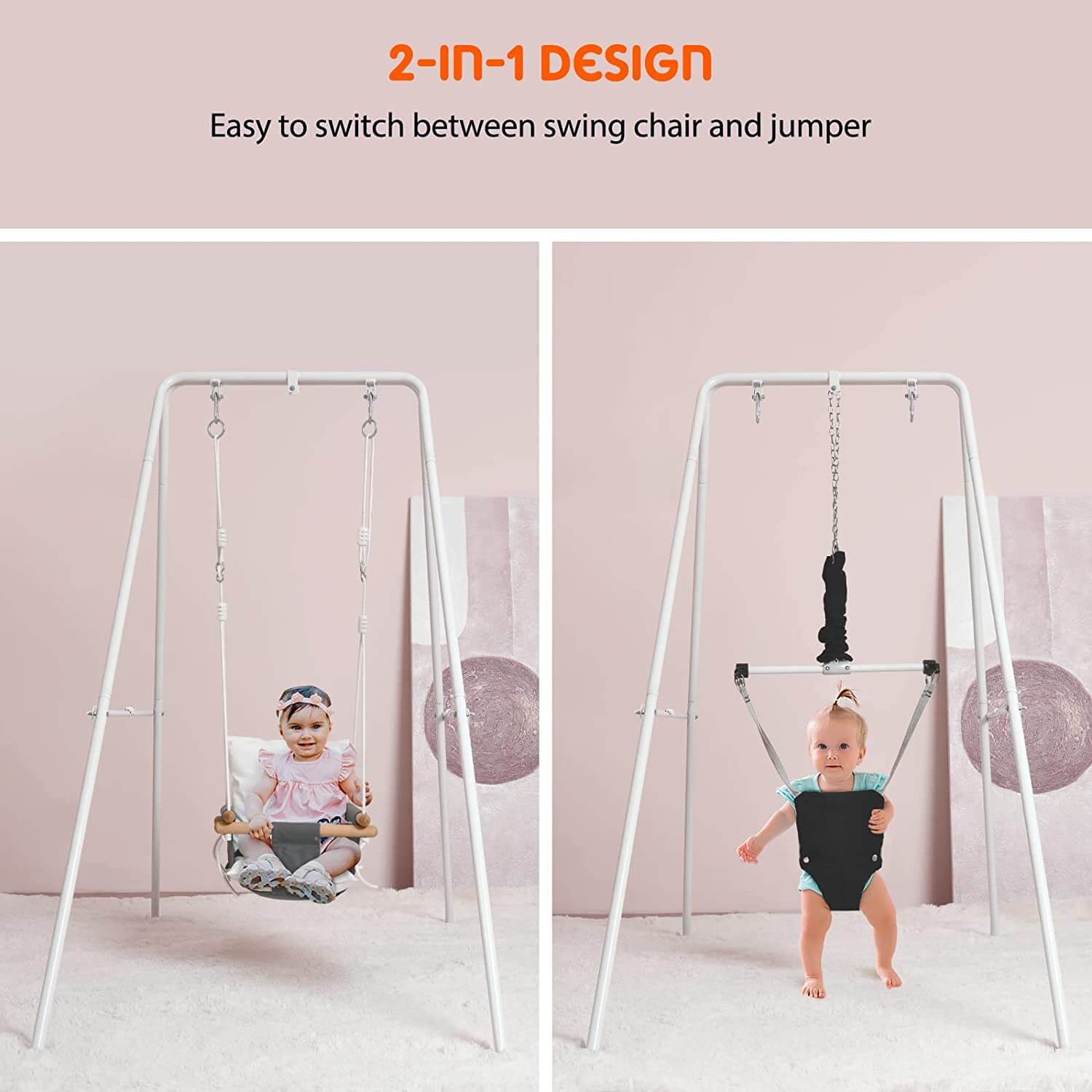 Upgraded 2 in 1 Baby Jumper and Toddler Swing with Foldable Stand
