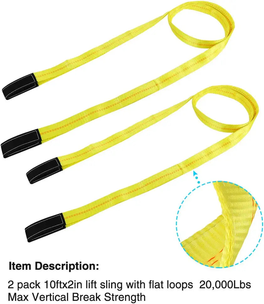 2 pack 10ft*2 in lift sling with flat loops 20000 lbs max vertical break strenght