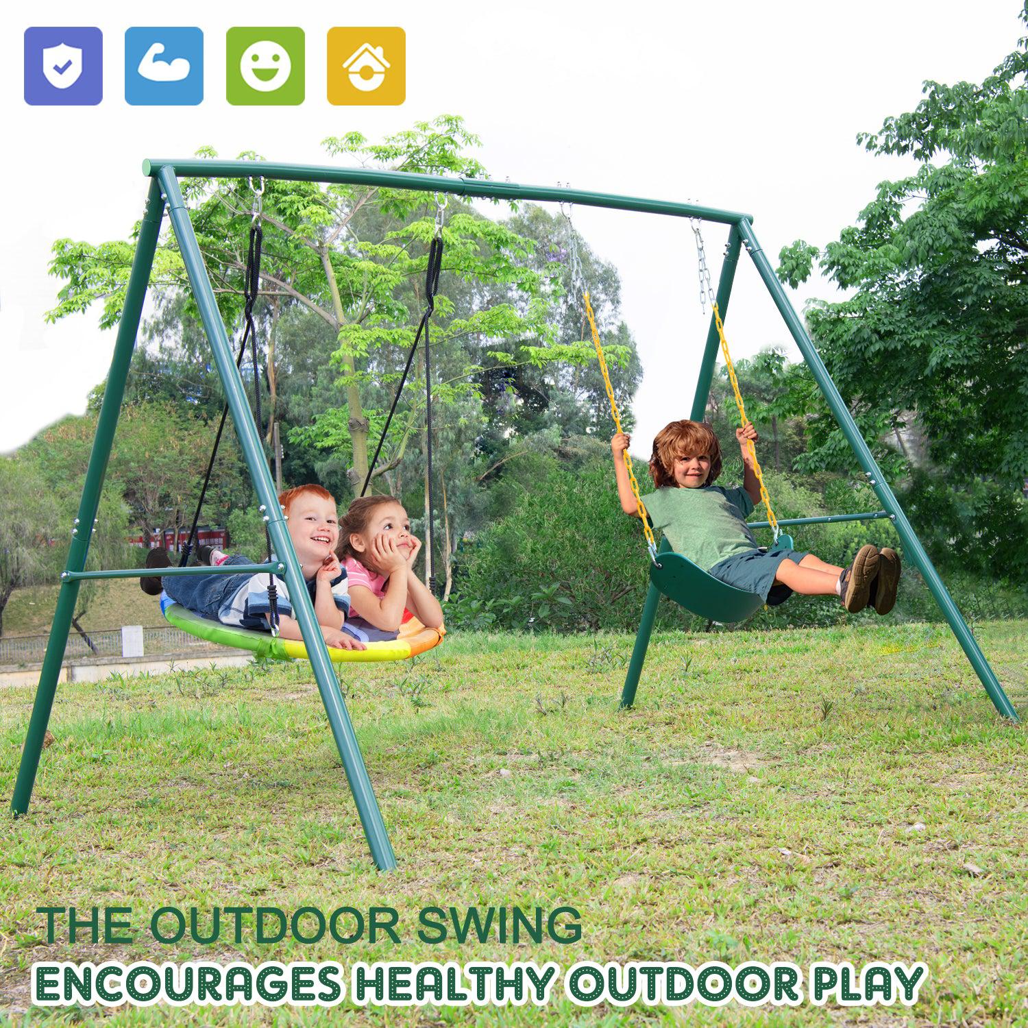 Trekassy 440lbs 2 Swing Set ( Rainbow Saucer Swing Seat+ Green Belt swing seat )