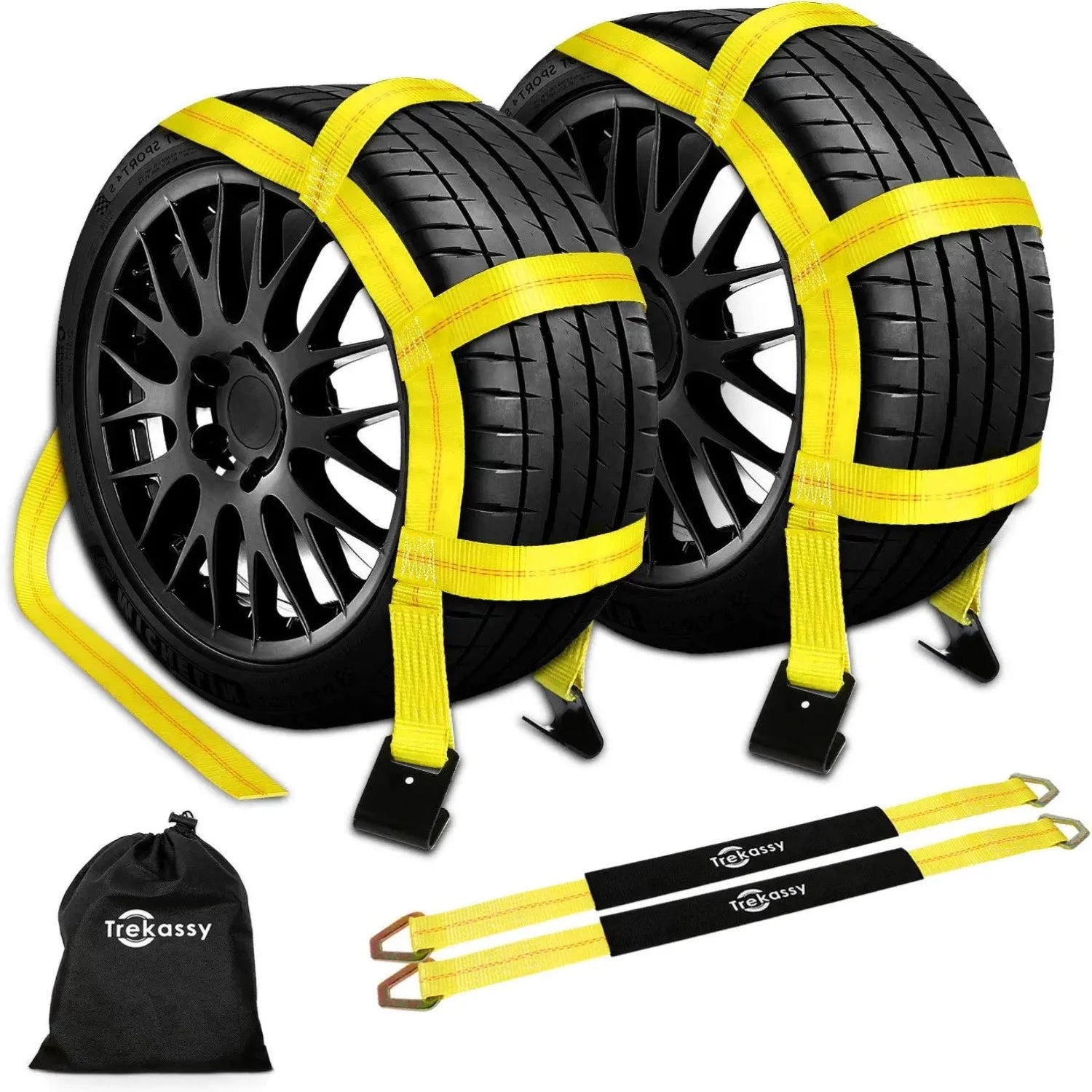 Trekassy Wheel Net Car Tow Dolly Straps with Flat Hooks 2 Pack Tires