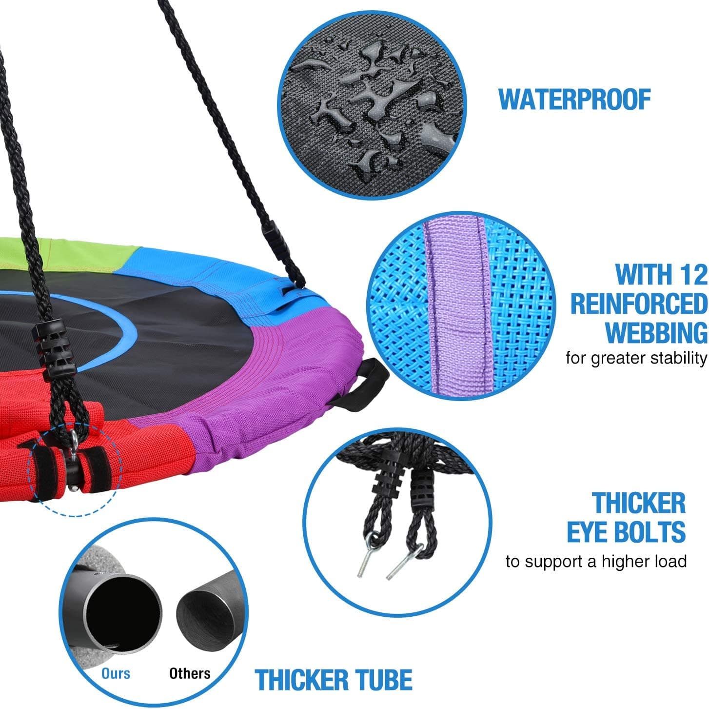 Trekassy 750lbs 40 Inch Saucer Tree Swing Rainbow