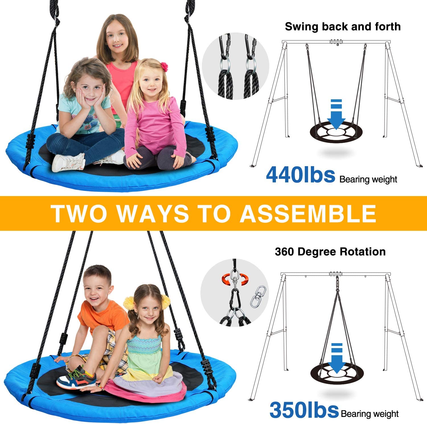 Trekassy 440lbs 40 Inch Saucer Tree Swing Set backyard