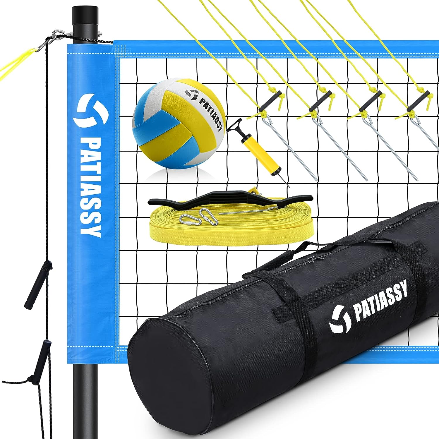 Patiassy Volleyball Badminton Combo Set with Winch System Portable Outdoor Volleyball Net for Backyard