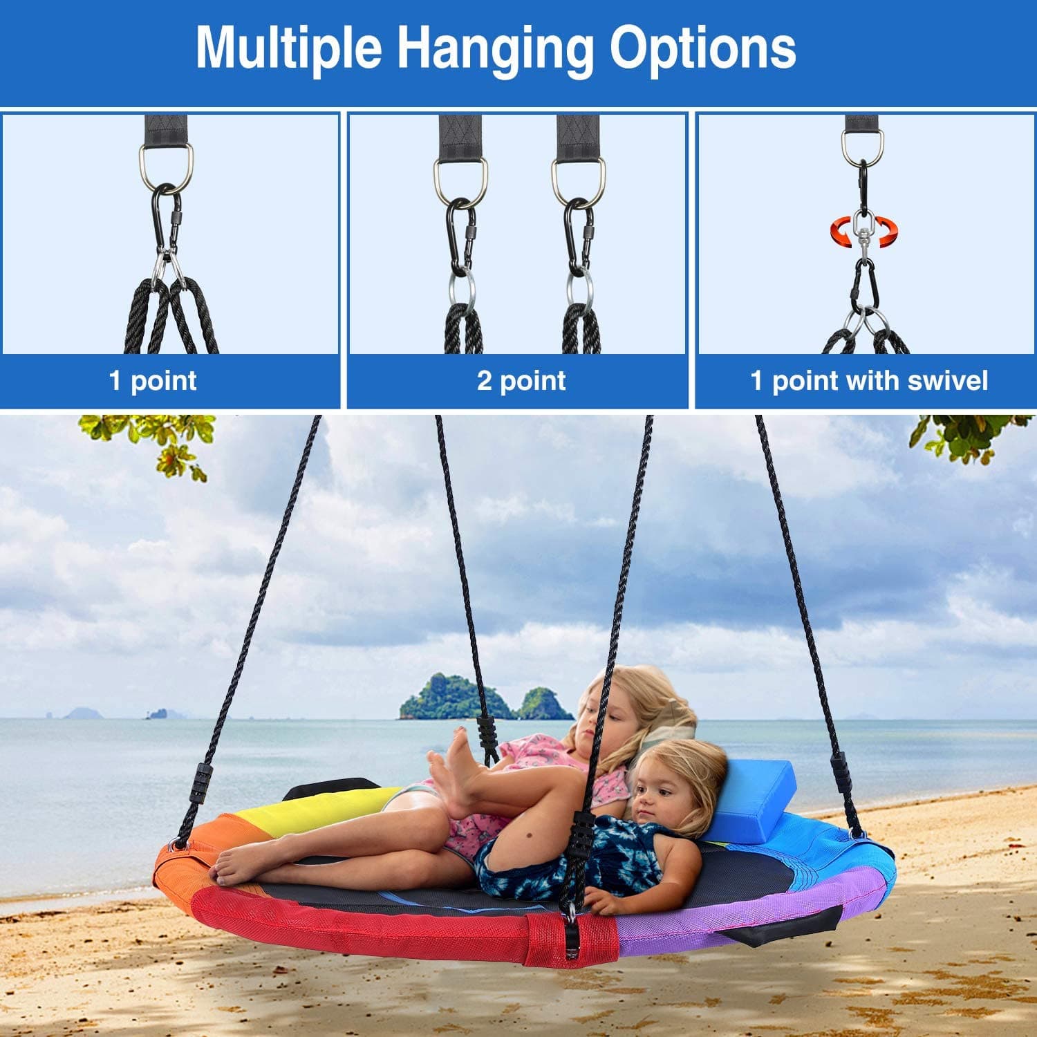Trekassy 750lbs 40 Inch Saucer Tree Swing Rainbow