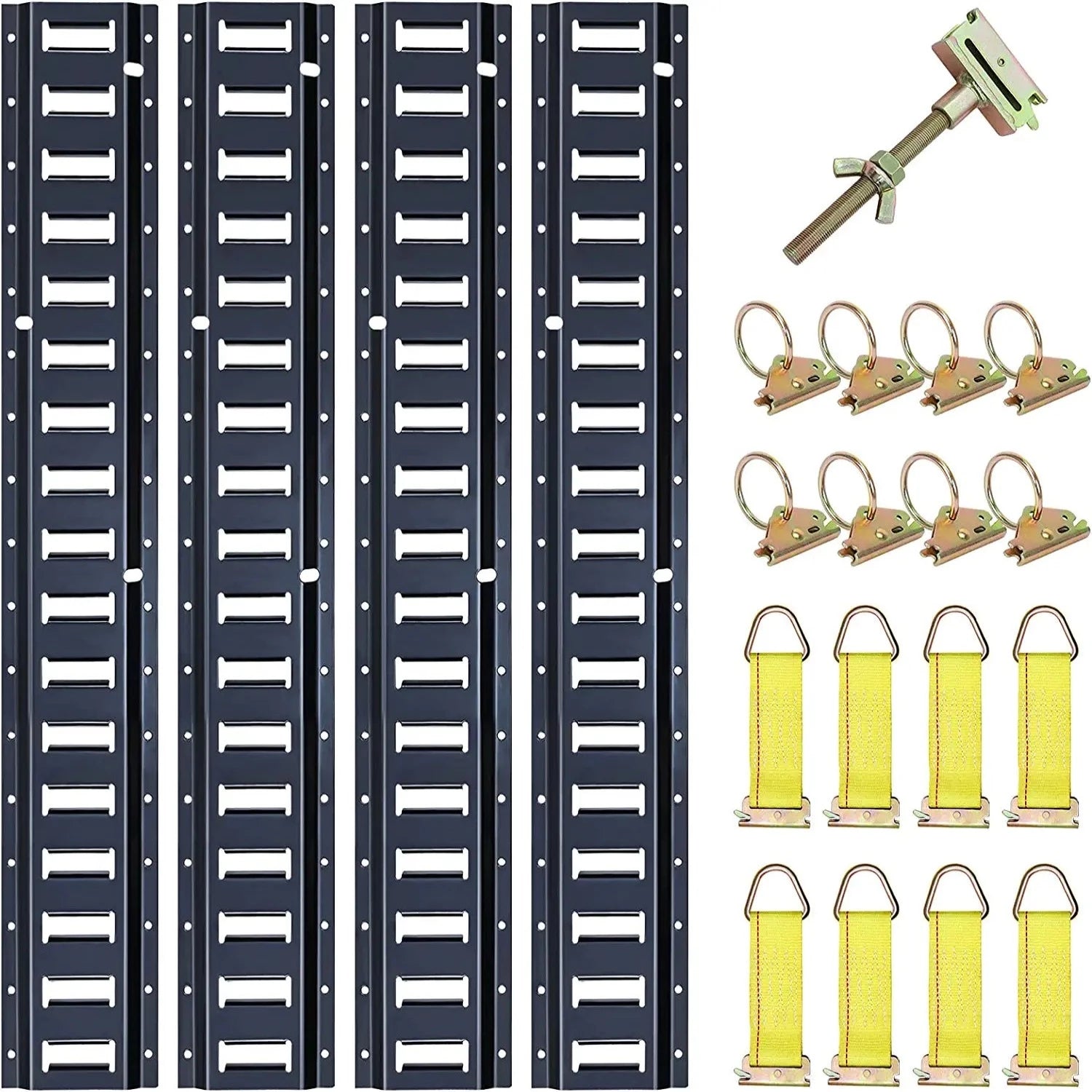 Trekassy 4 Pack E-Track Tie-Down Rail Kit with 8 Steel O-Ring Anchors