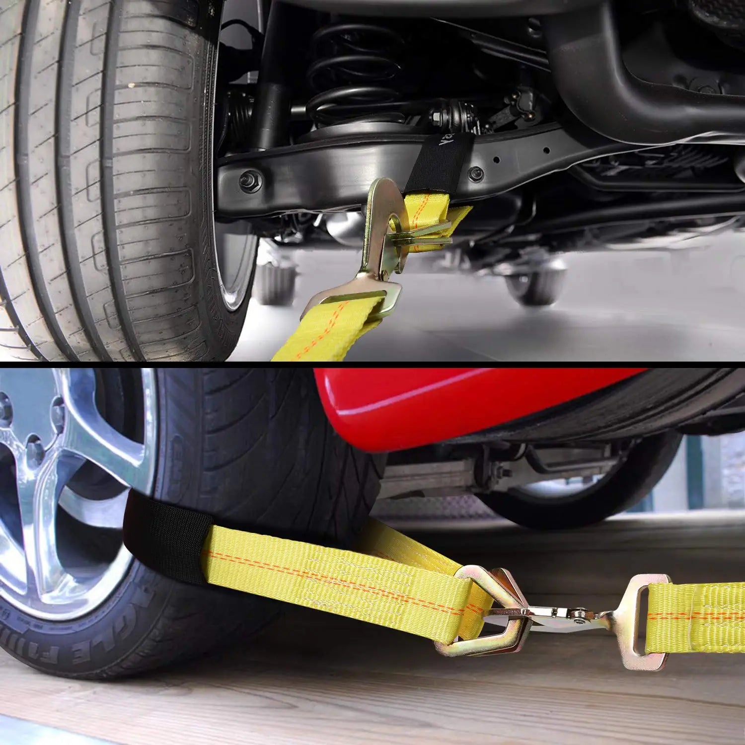 2”x 96” Car Axle Tie Down System with 2 Ratchet Straps and 2+2 Axle Straps