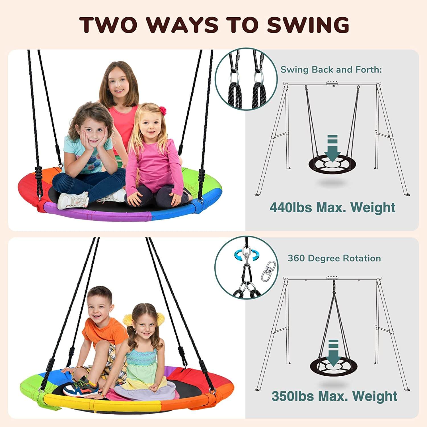 Trekassy 440lbs A Frame Swing Set with 40 Inch Saucer Tree Swing