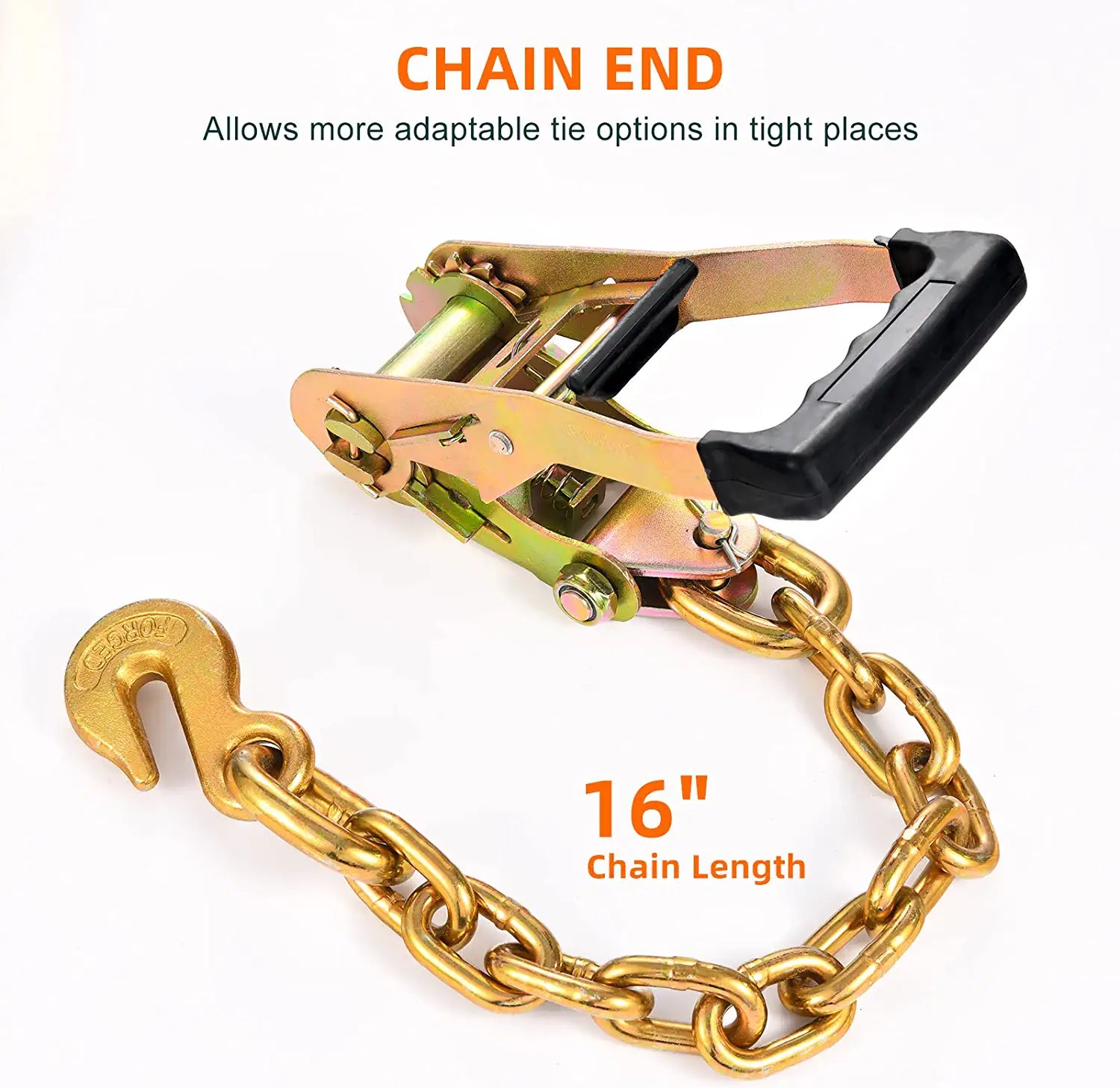 Trekassy 2”x 96” Car Tie Down Tire Straps with 16" Chain Anchors, 3,300lbs Safe Working Load.