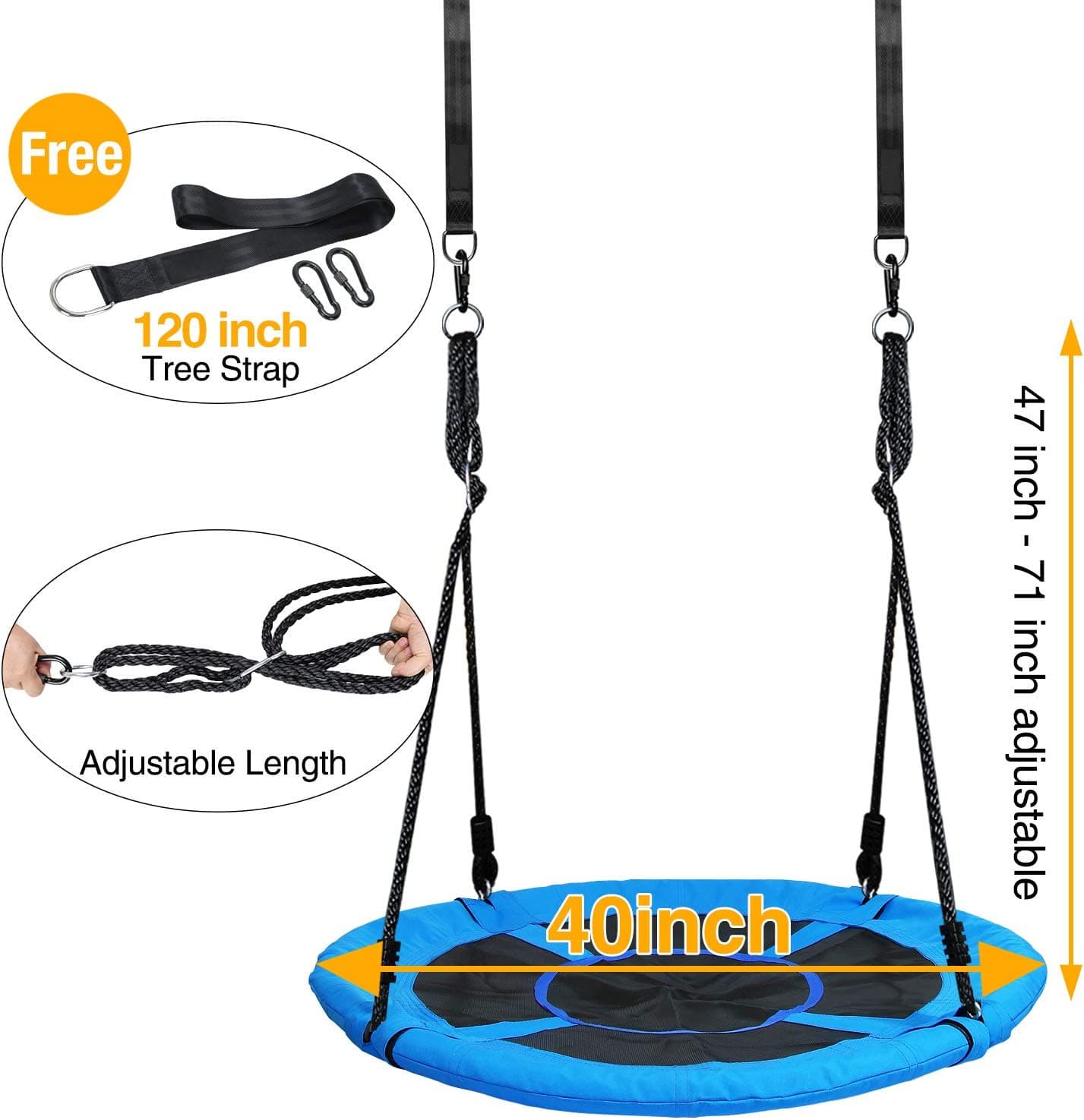 Giant 40" Flying Saucer Tree Swing Spider Web Spinner Swing 700lbs.