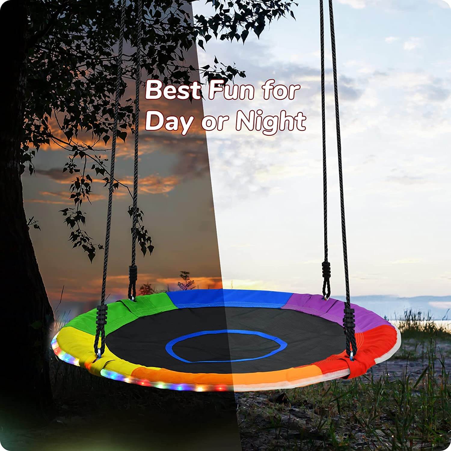 Trekassy 700lbs 40 Inch Saucer Tree Swing Outdoor with LED Lights