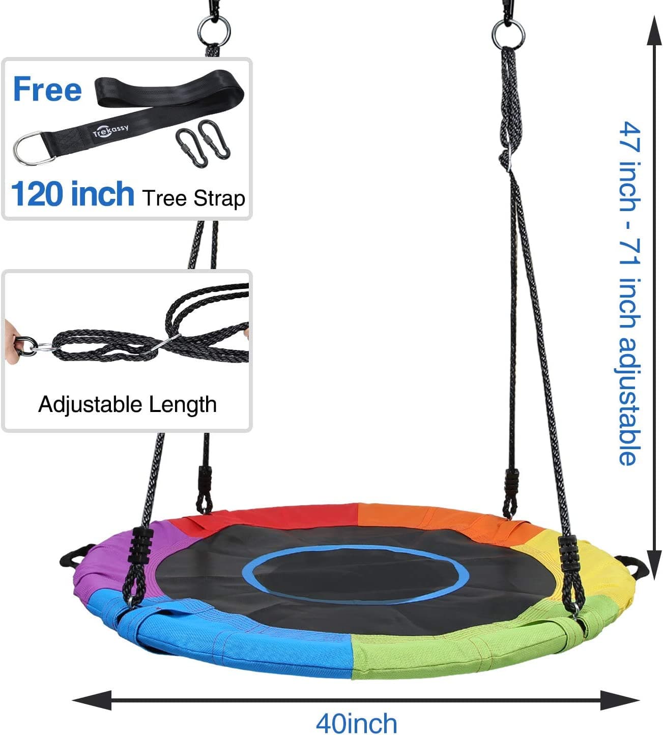 Trekassy 750lbs 40 Inch Saucer Tree Swing Rainbow