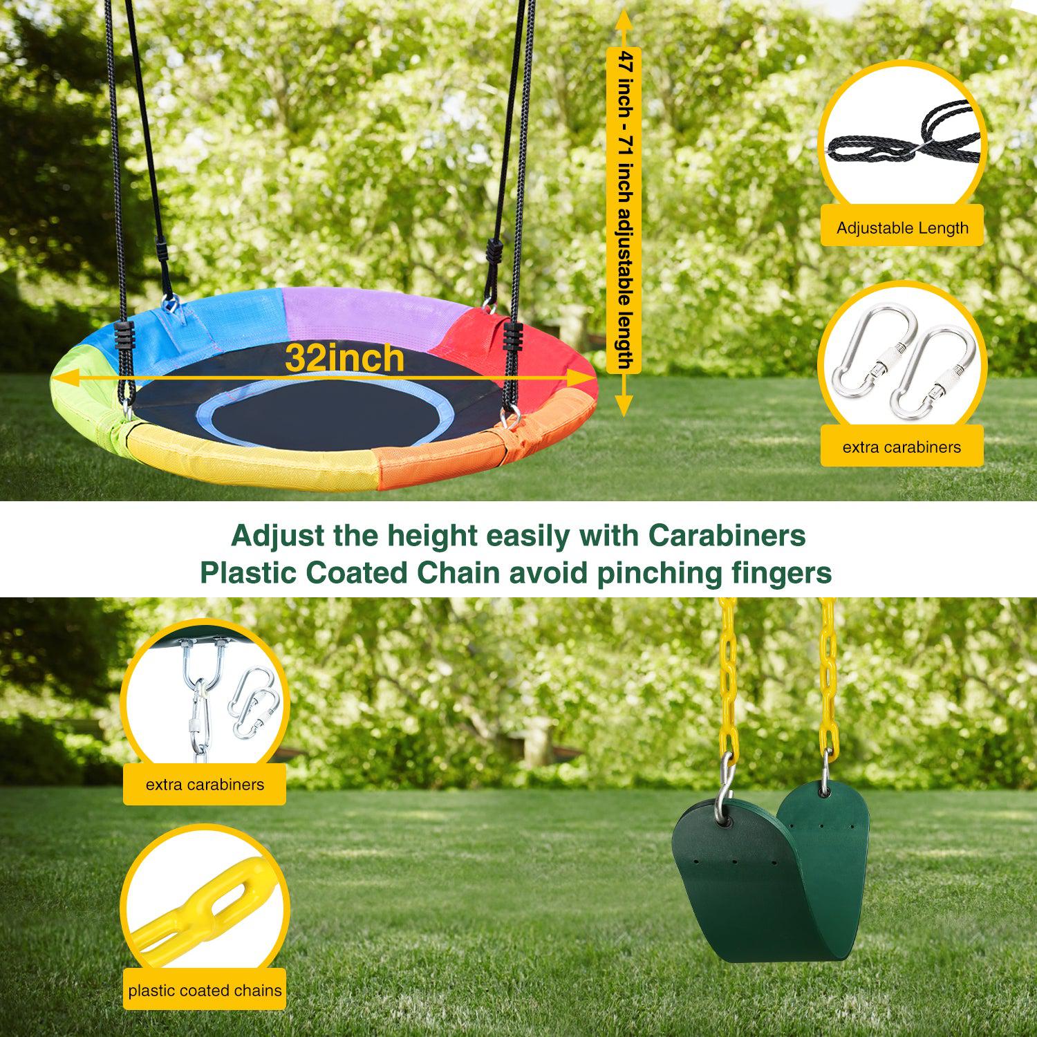 Trekassy 440lbs 2 Swing Set ( Rainbow Saucer Swing Seat+ Green Belt swing seat )