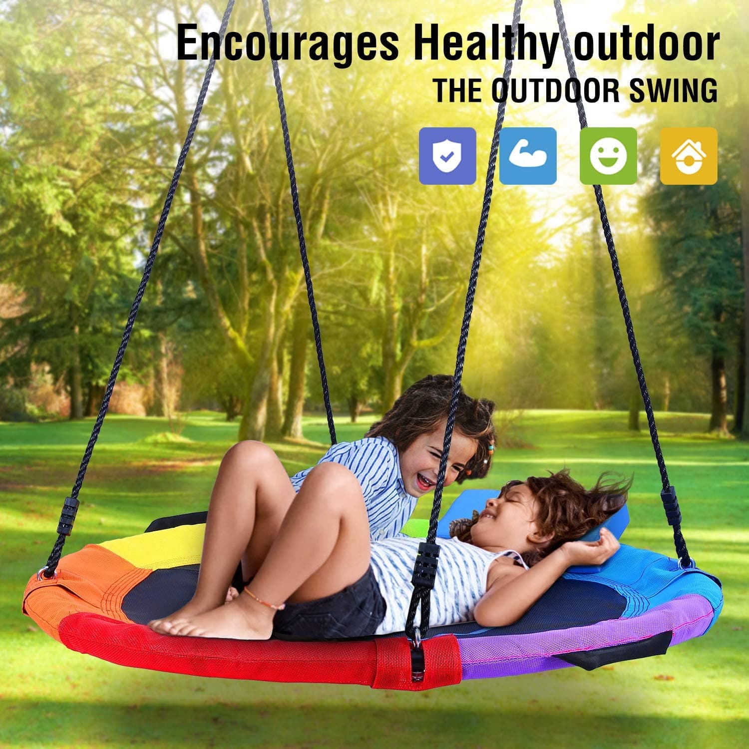 Trekassy 750lbs 40 Inch Saucer Tree Swing Rainbow