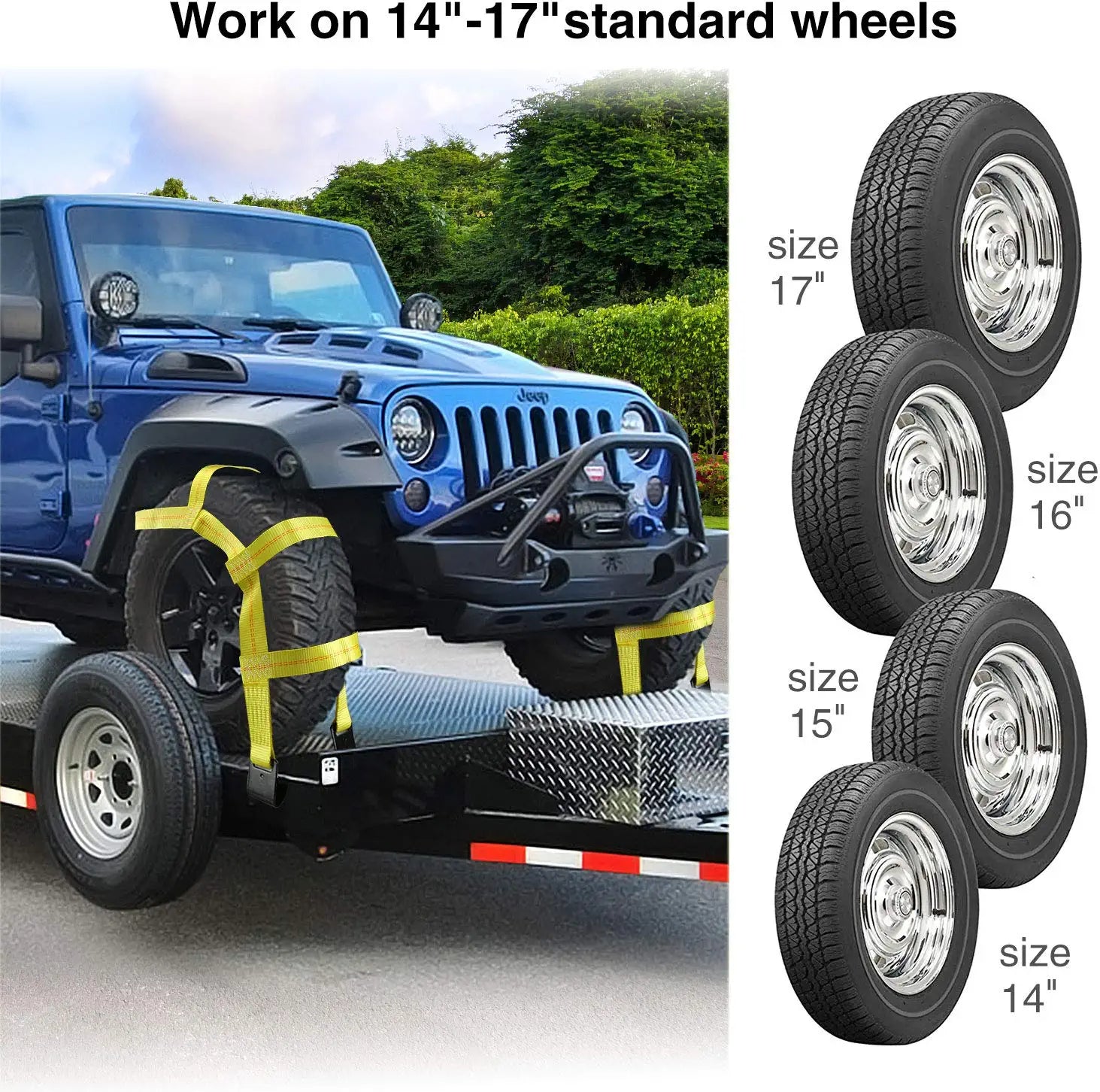 Trekassy Wheel Net Car Tow Dolly Straps with Flat Hooks 2 Pack Tires
