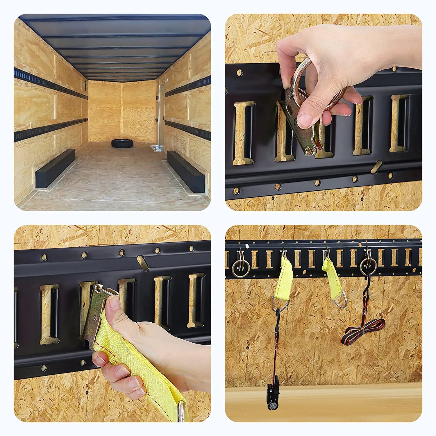 Trekassy E Track Tie-Down Kit - 12 Pieces: 4 Pack E-Track Rails & 8 E Track Tie-Down Accessories for Truck Bed, Trailers