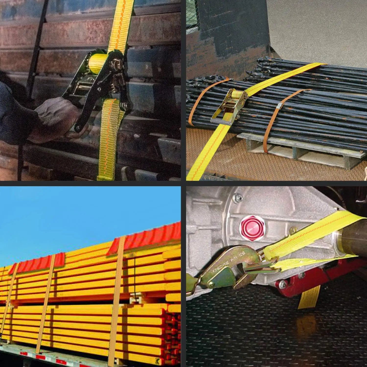 2”x 96” Car Axle Tie Down System with 2 Ratchet Straps and 2+2 Axle Straps