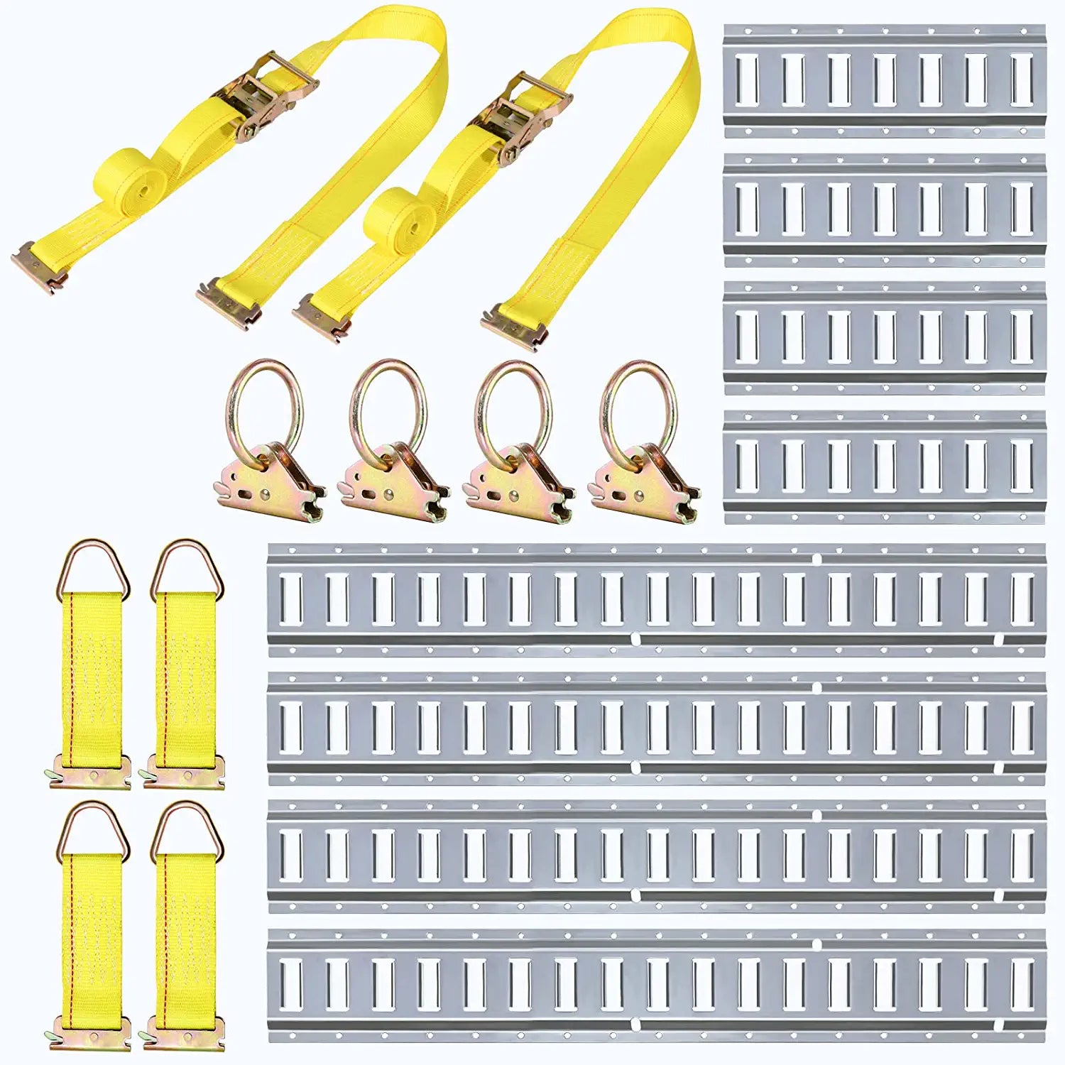 E Track Tie-Down Kit - 18 Pieces: 8 Pack E-Track Rails & 10 E Track Tie-Down Accessories