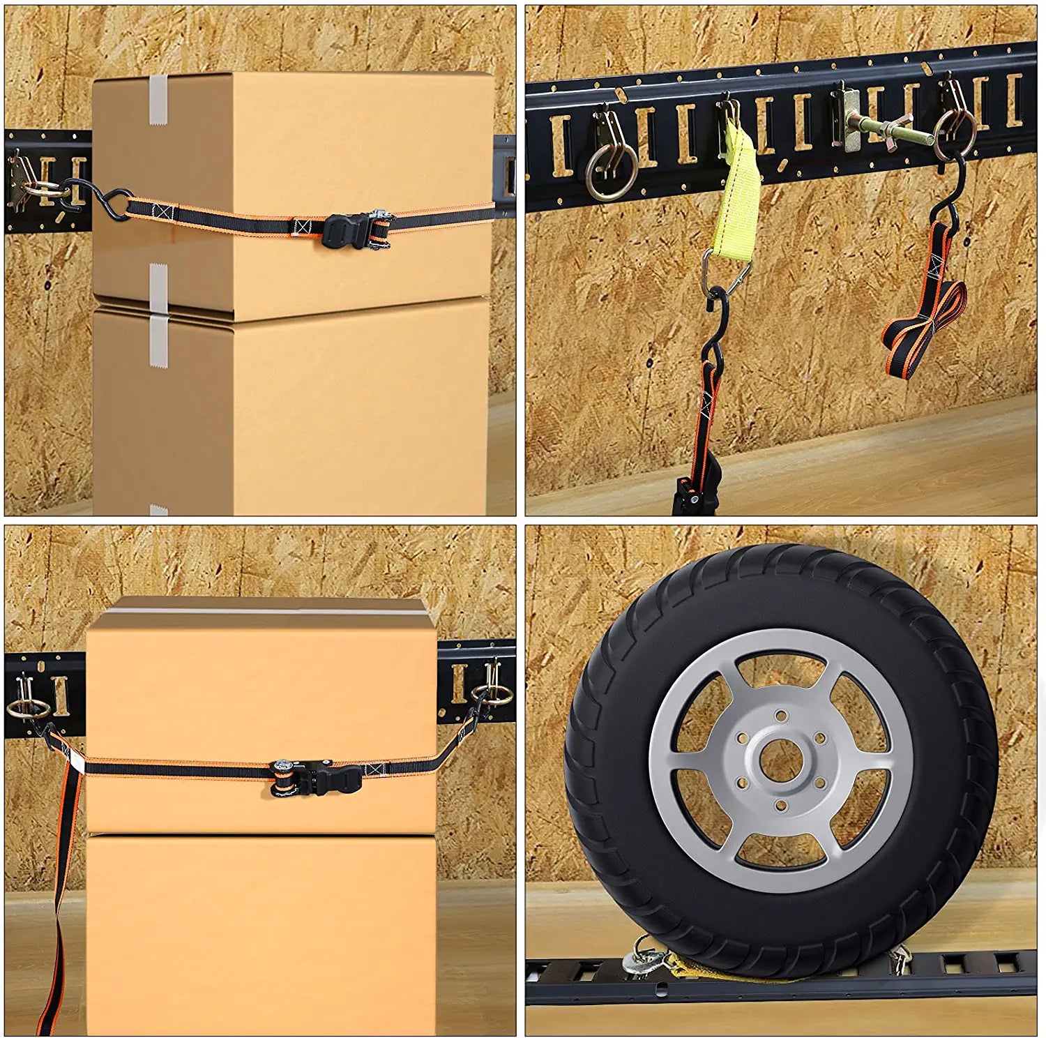 Trekassy 4 Pack E-Track Tie-Down Rail Kit with 8 Steel O-Ring Anchors