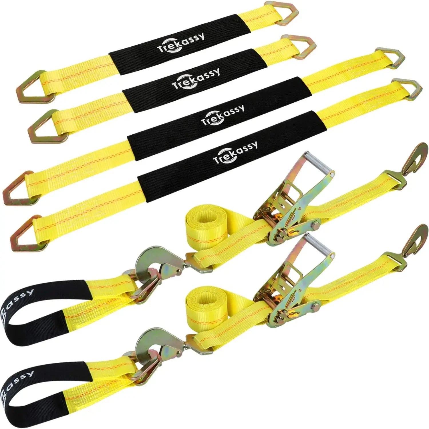 2”x 96” Car Axle Tie Down System with 2 Ratchet Straps and 2+2 Axle Straps