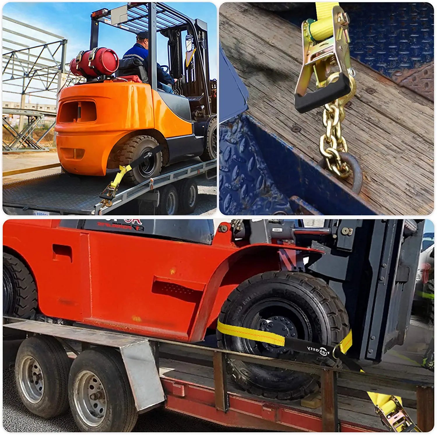 Trekassy 2”x 96” Car Tie Down Tire Straps with 16" Chain Anchors, 3,300lbs Safe Working Load.