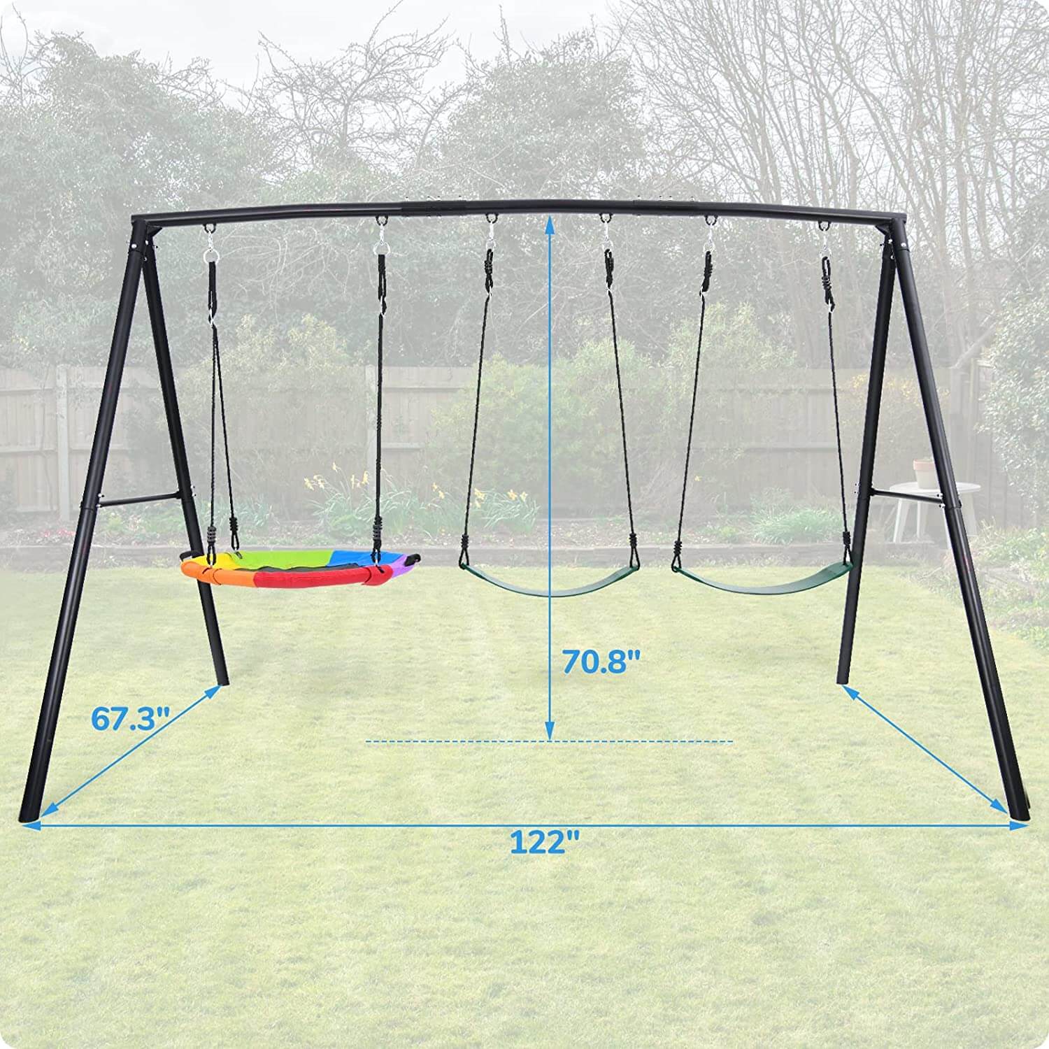 500lb A Frame Swing Set for Backyard with Saucer Swing, 2 Belt Swings