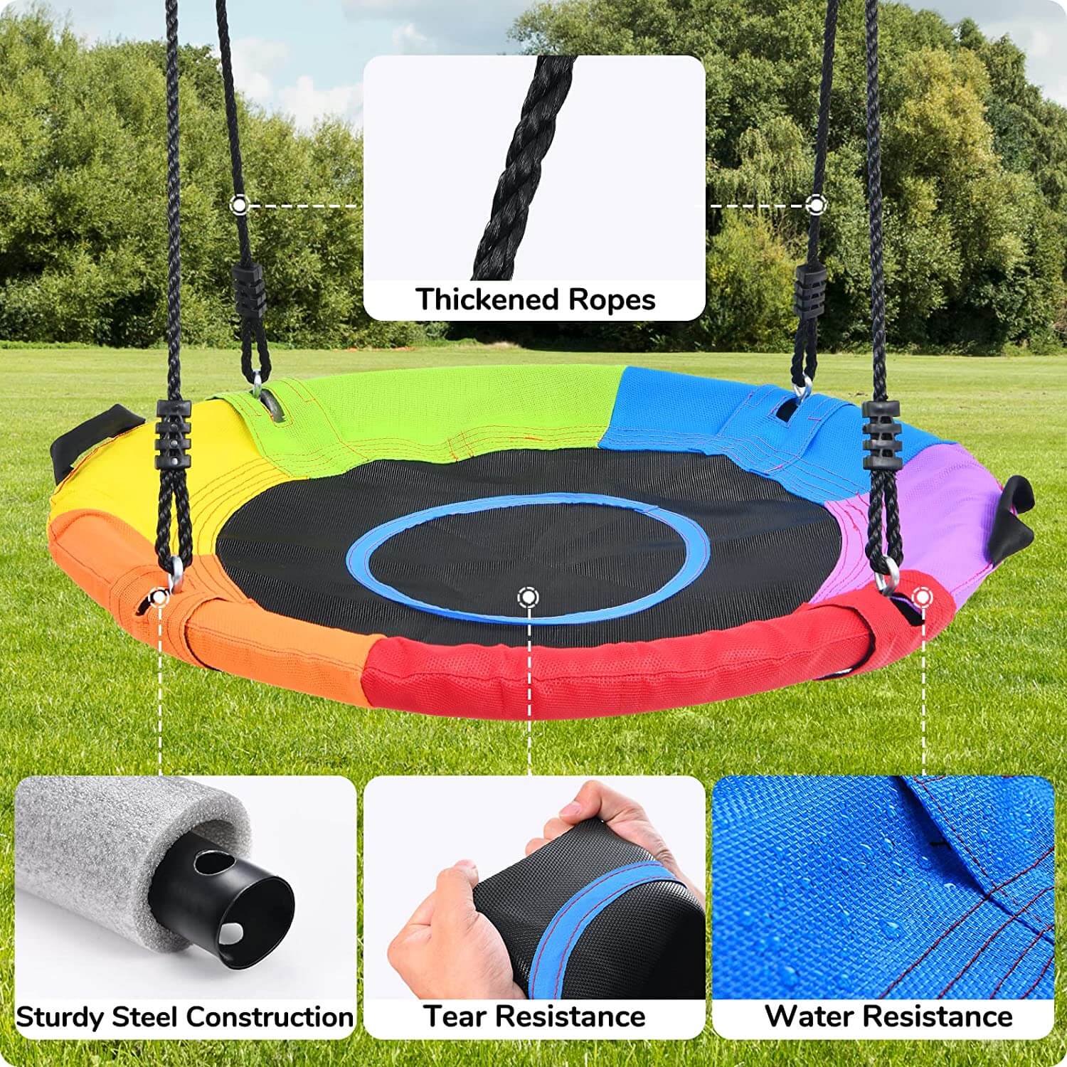 500lb A Frame Swing Set for Backyard with Saucer Swing, 2 Belt Swings