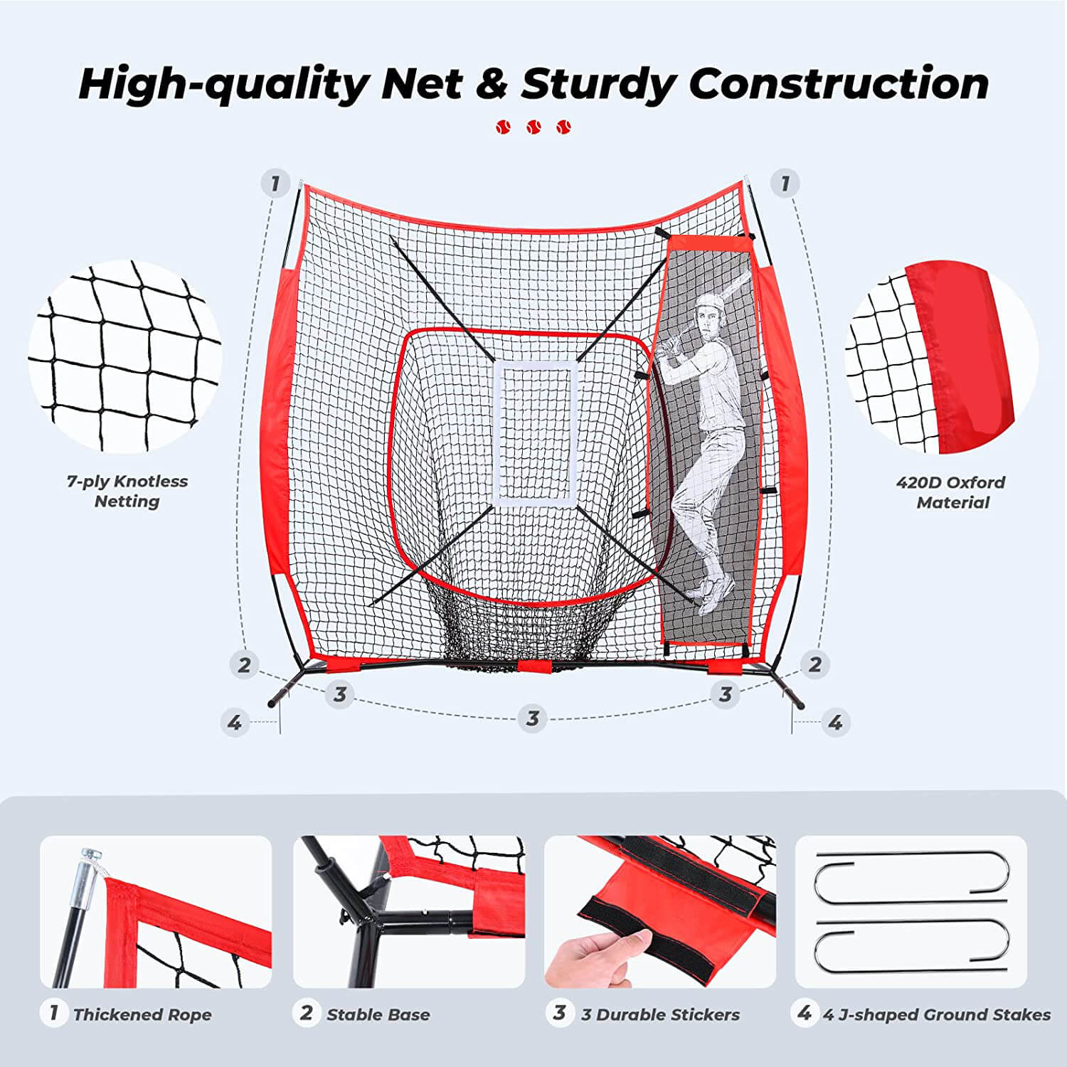 Baseball Softball Practice Net for Hitting and Pitching with Batting Tee Baseball Hitting Pitching Net