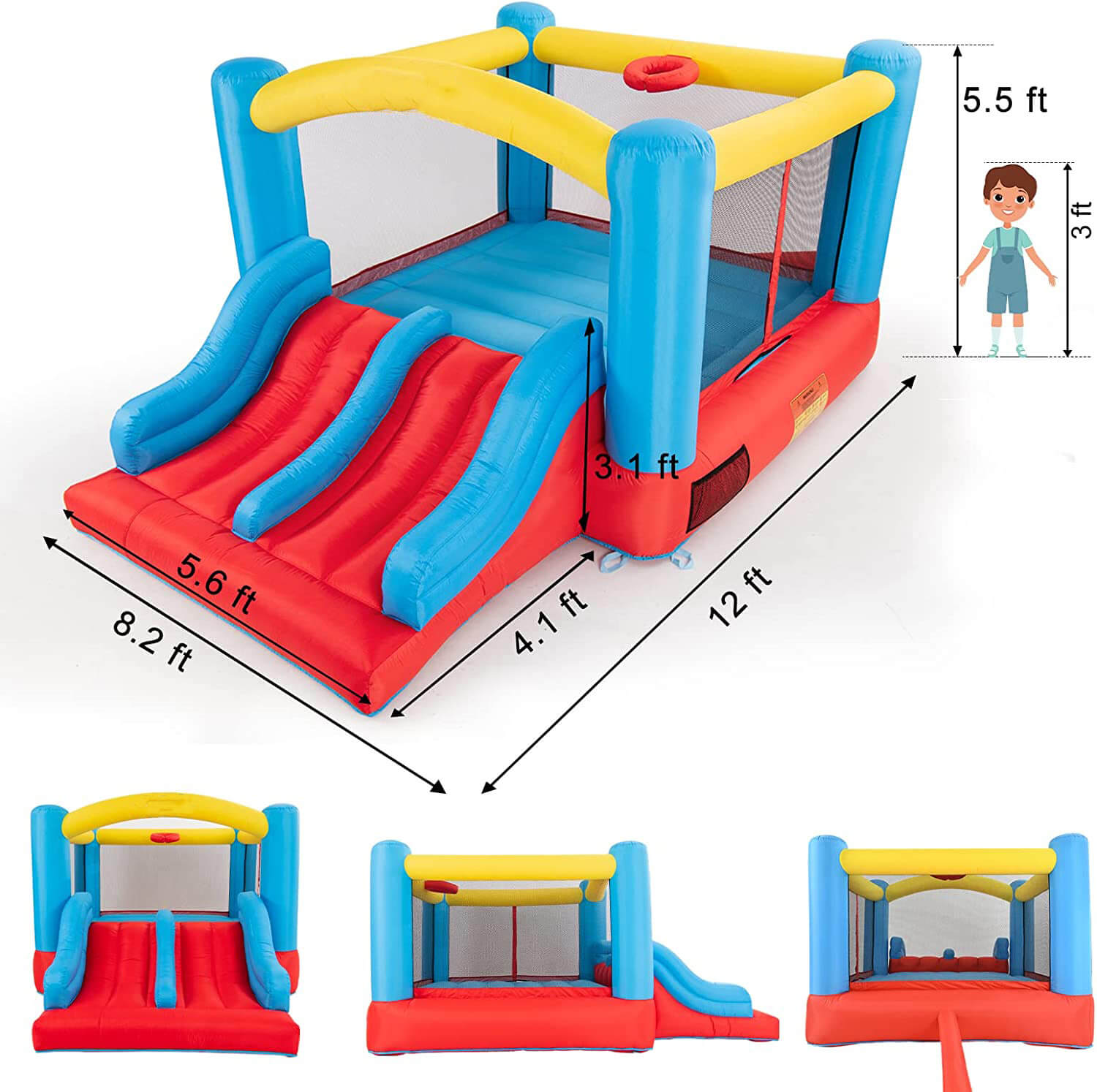 Indoor Outdoor Inflatable Bounce House with Blower for 3-10 yr Kids