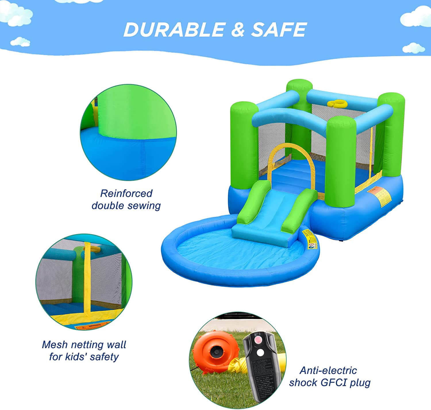 Inflatable Bounce House with Blower - Red / Green