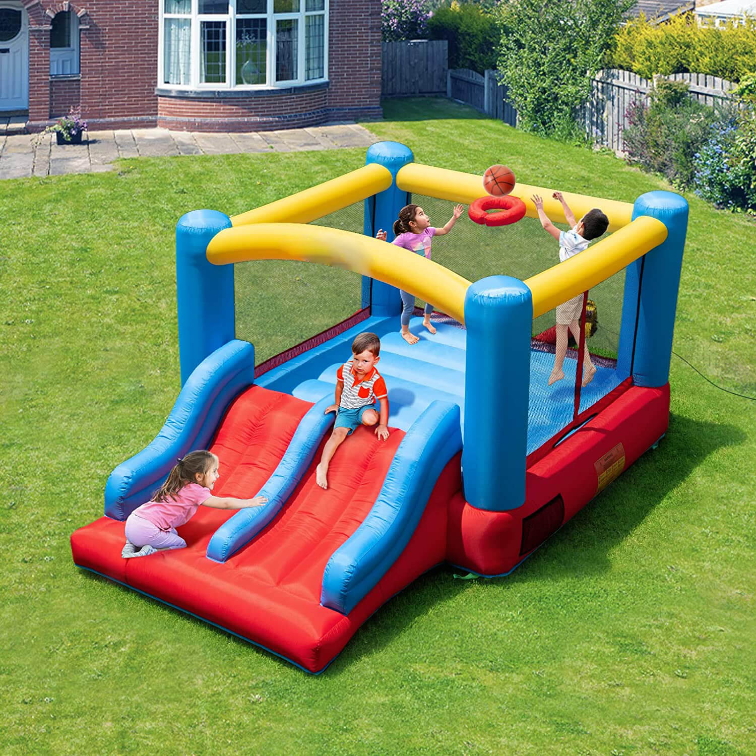 Indoor Outdoor Inflatable Bounce House with Blower for 3-10 yr Kids