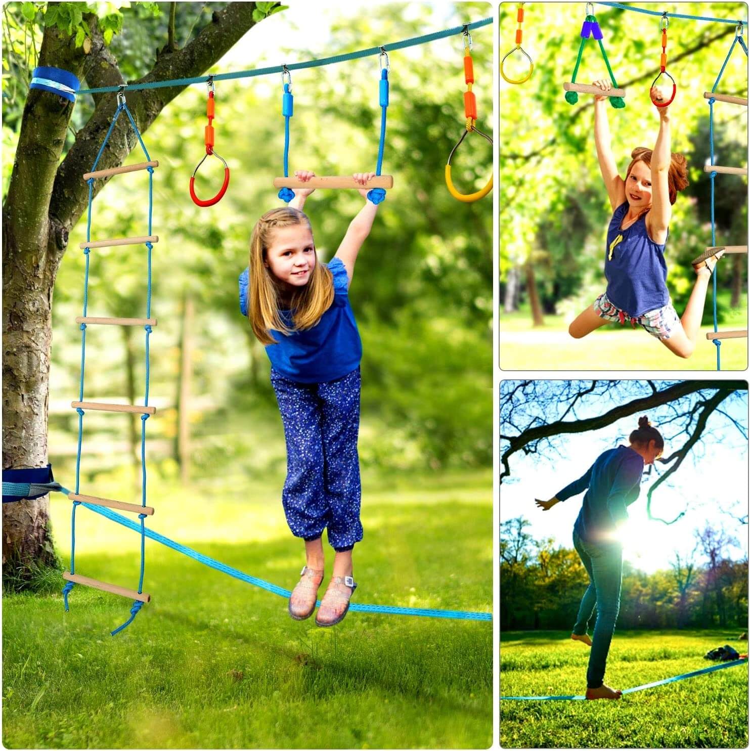 Ninja Warrior Obstacle Course 2X50ft for Kids with Pulley.