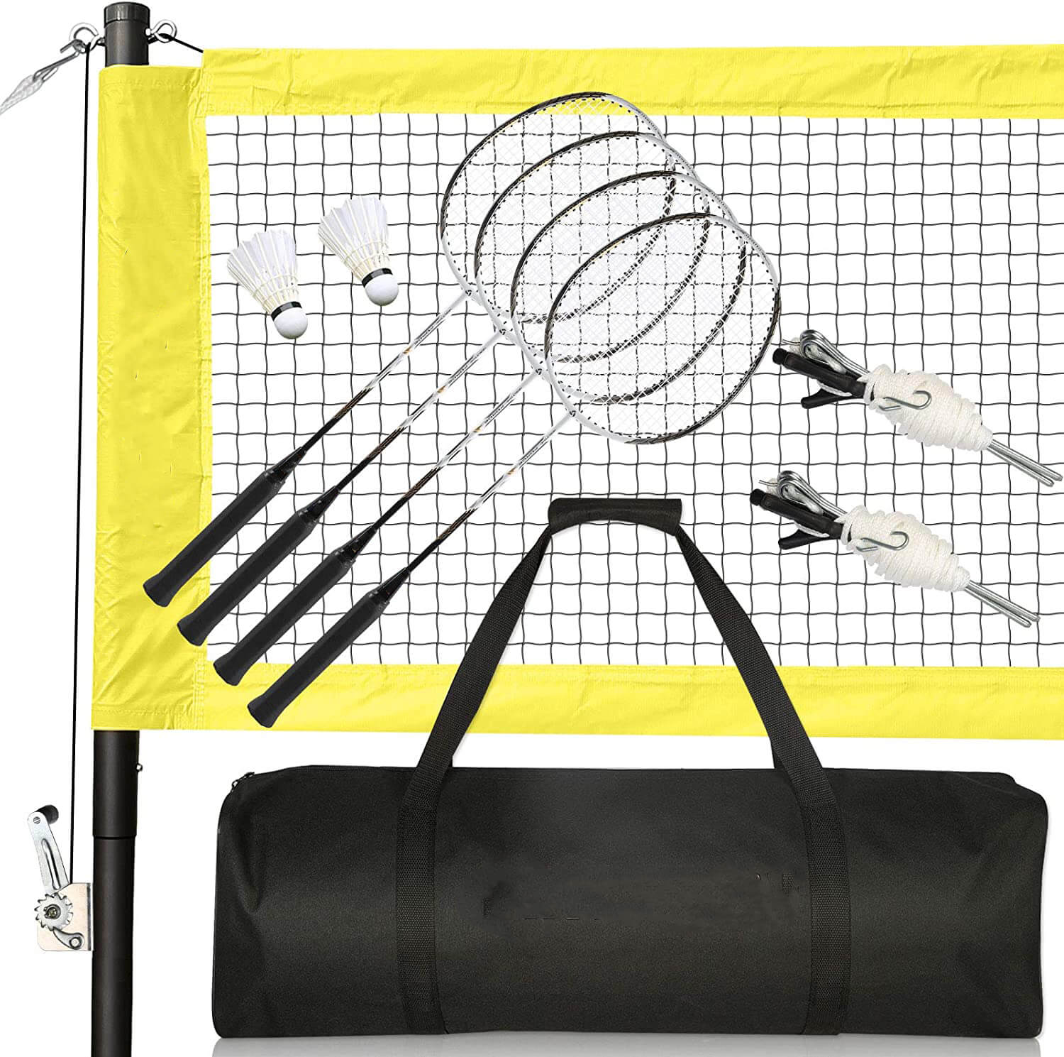 Patiassy Outdoor Portable Badminton Net Set with Winch System for Backyard Beach